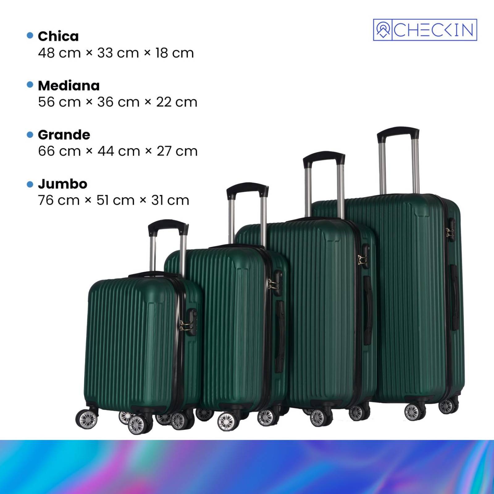 Set de 4 Maletas Check In, Resistente ABS, Amplias y Ligeras Verde Unitalla