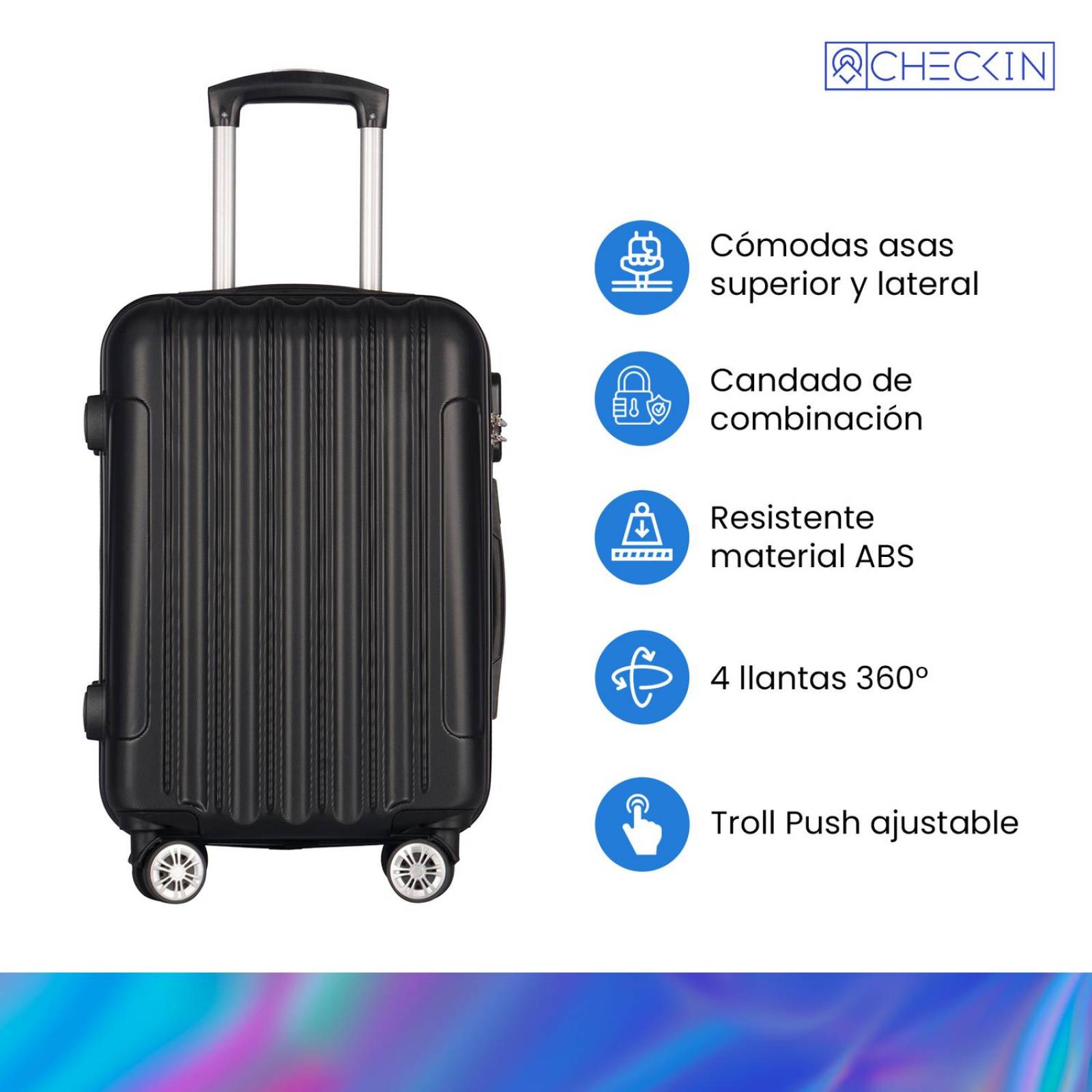 Juego de 3 Maletas de Viaje Check In, Diferentes Tamaños Negro