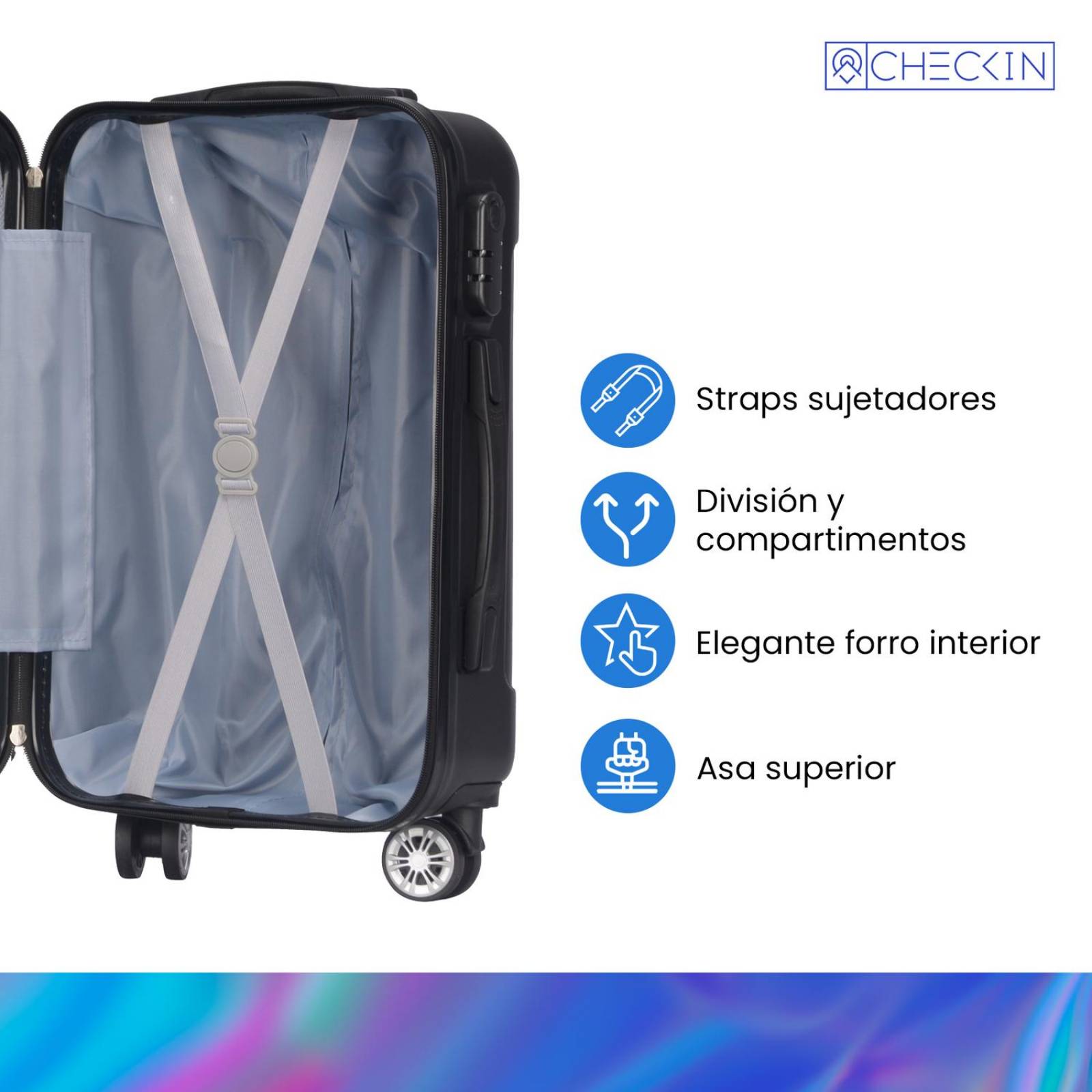 Juego de 3 Maletas de Viaje Check In, Diferentes Tamaños Negro