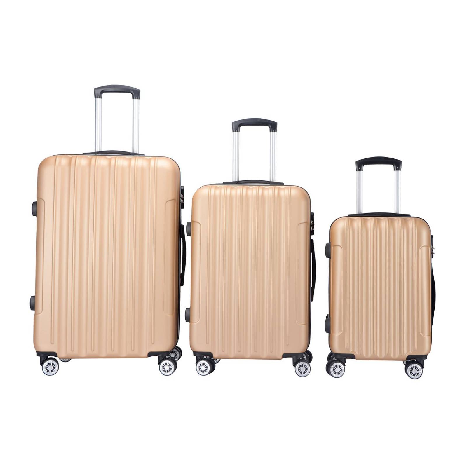 Juego de 3 Maletas de Viaje Check In, Diferentes Tamaños Dorado