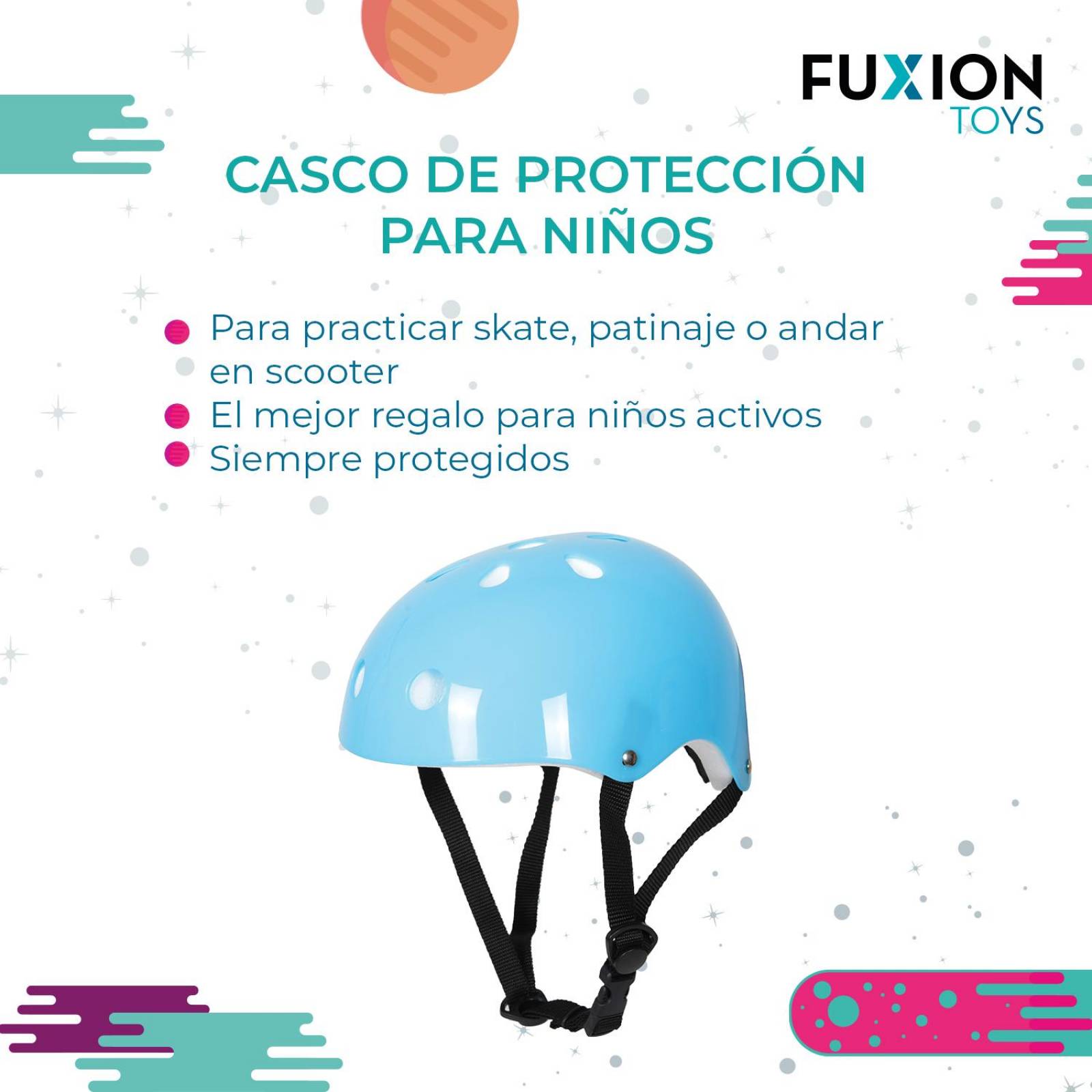 Casco para Niños Fuxion Toys, Cinta de Seguridad Ajustable Azul cielo Unitalla