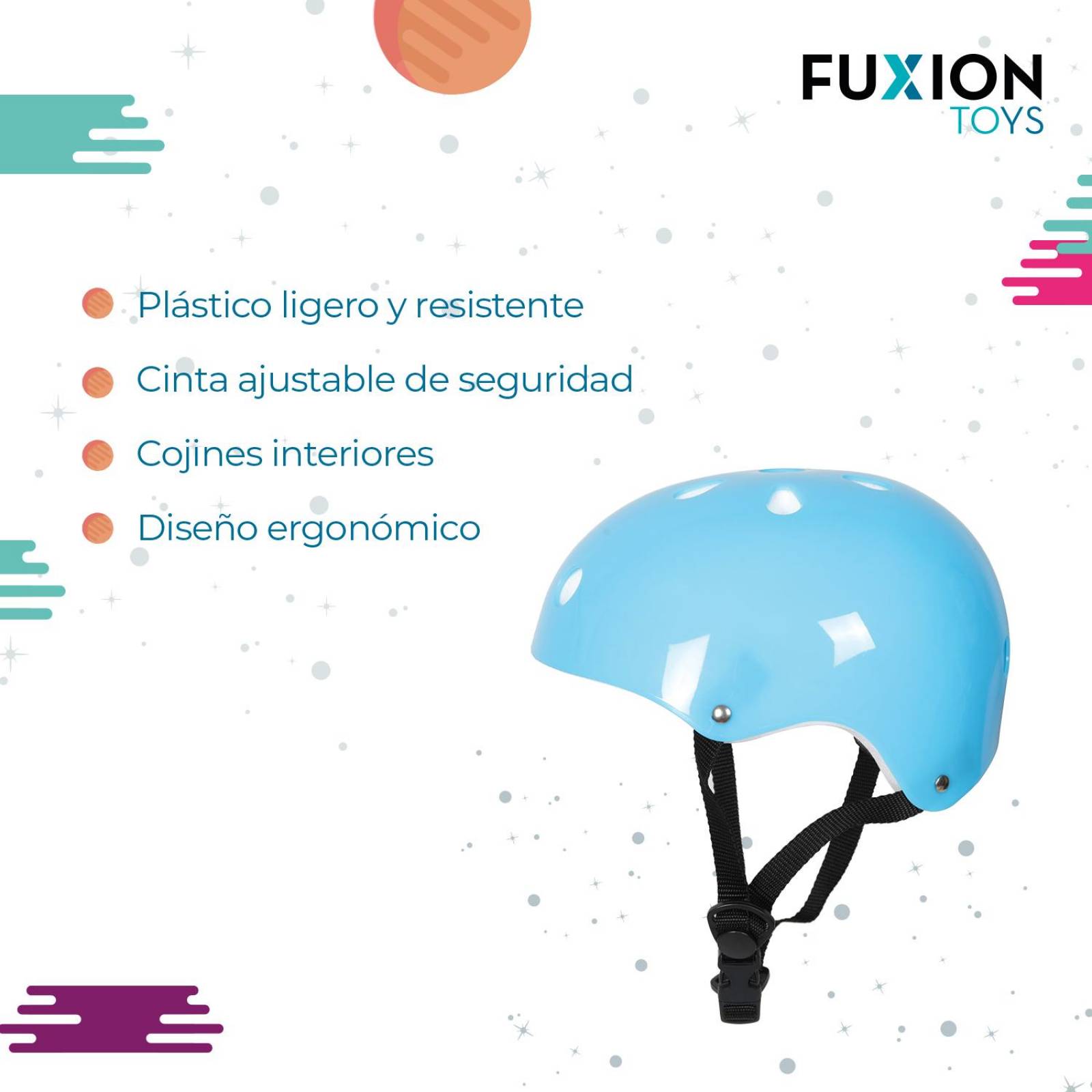 Casco para Niños Fuxion Toys, Cinta de Seguridad Ajustable Azul cielo Unitalla