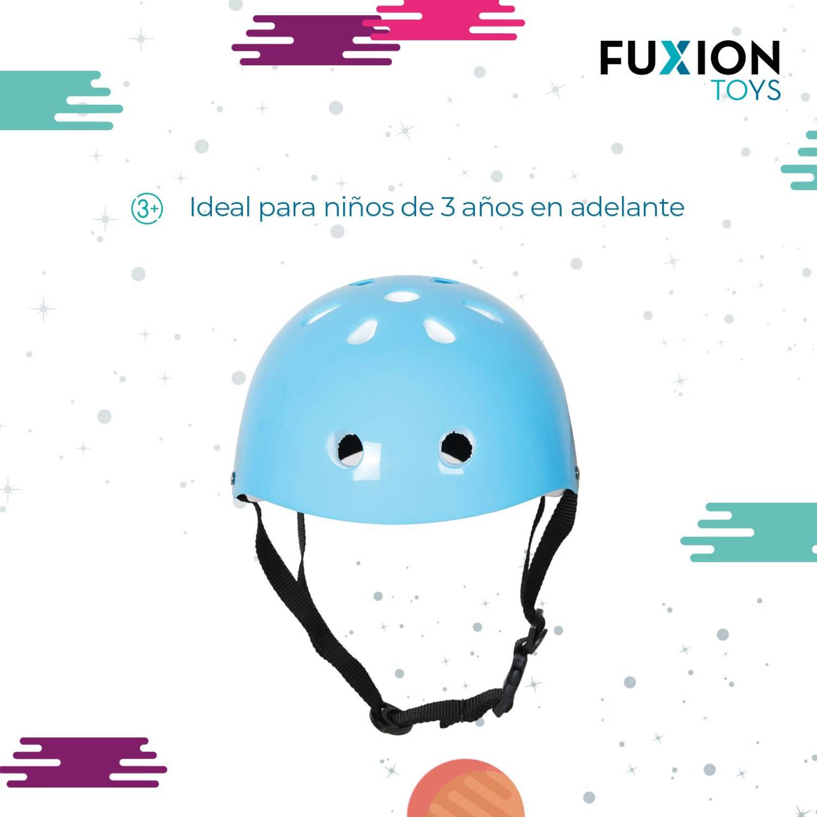 Casco para Niños Fuxion Toys, Cinta de Seguridad Ajustable Azul cielo Unitalla