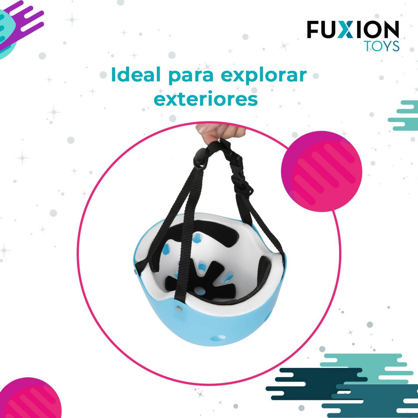 Casco para Niños Fuxion Toys, Cinta de Seguridad Ajustable Azul cielo Unitalla