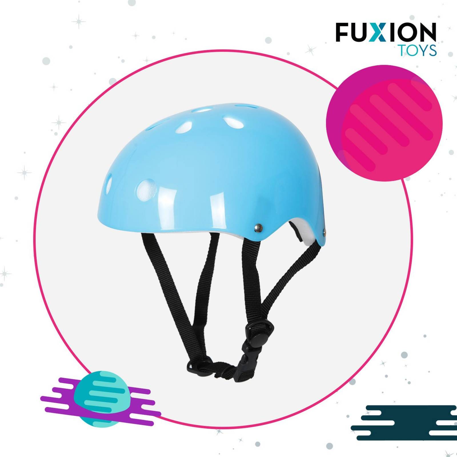 Casco para Niños Fuxion Toys, Cinta de Seguridad Ajustable Azul cielo Unitalla
