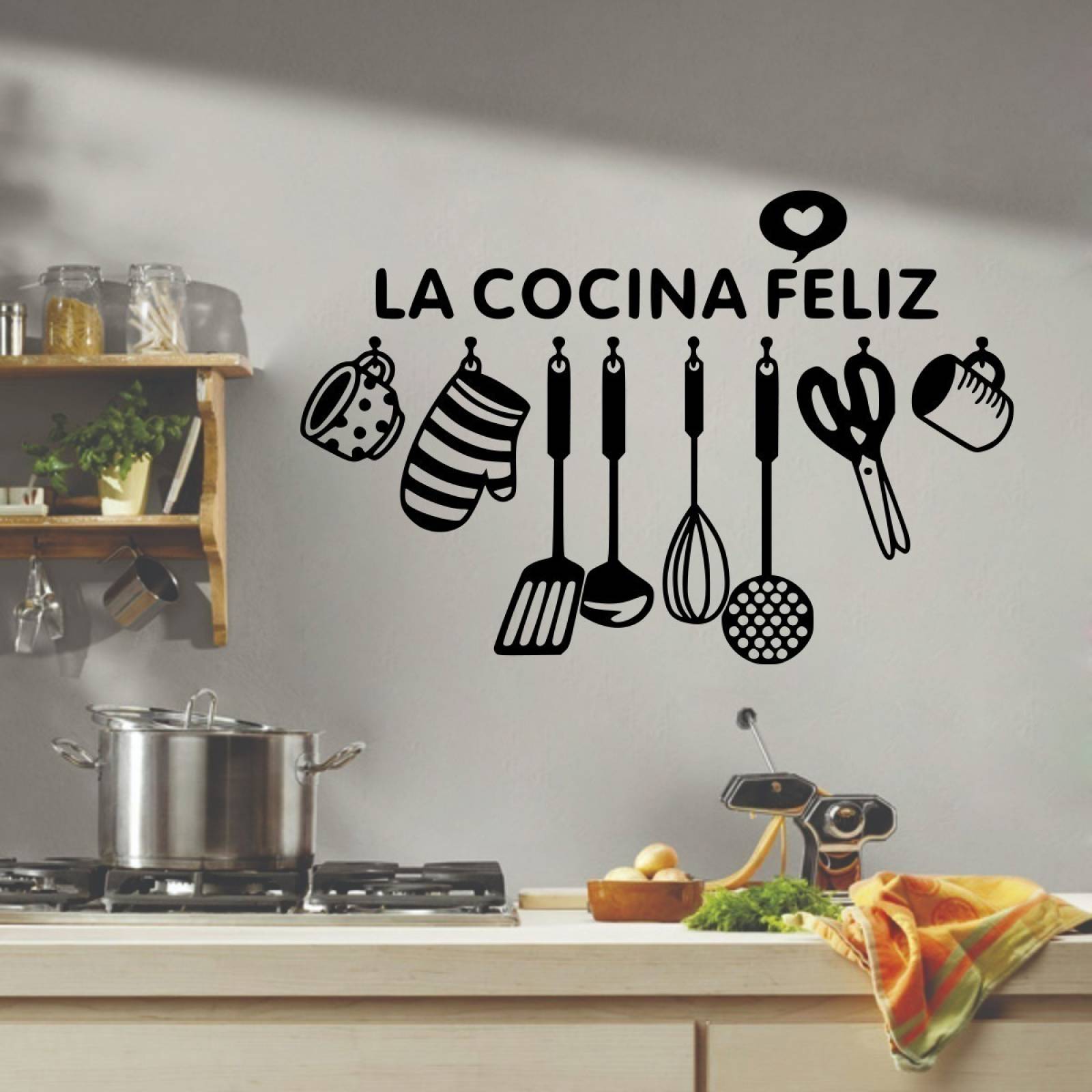Vinil Decorativo Para Pared Frases Letras La Cocina Feliz