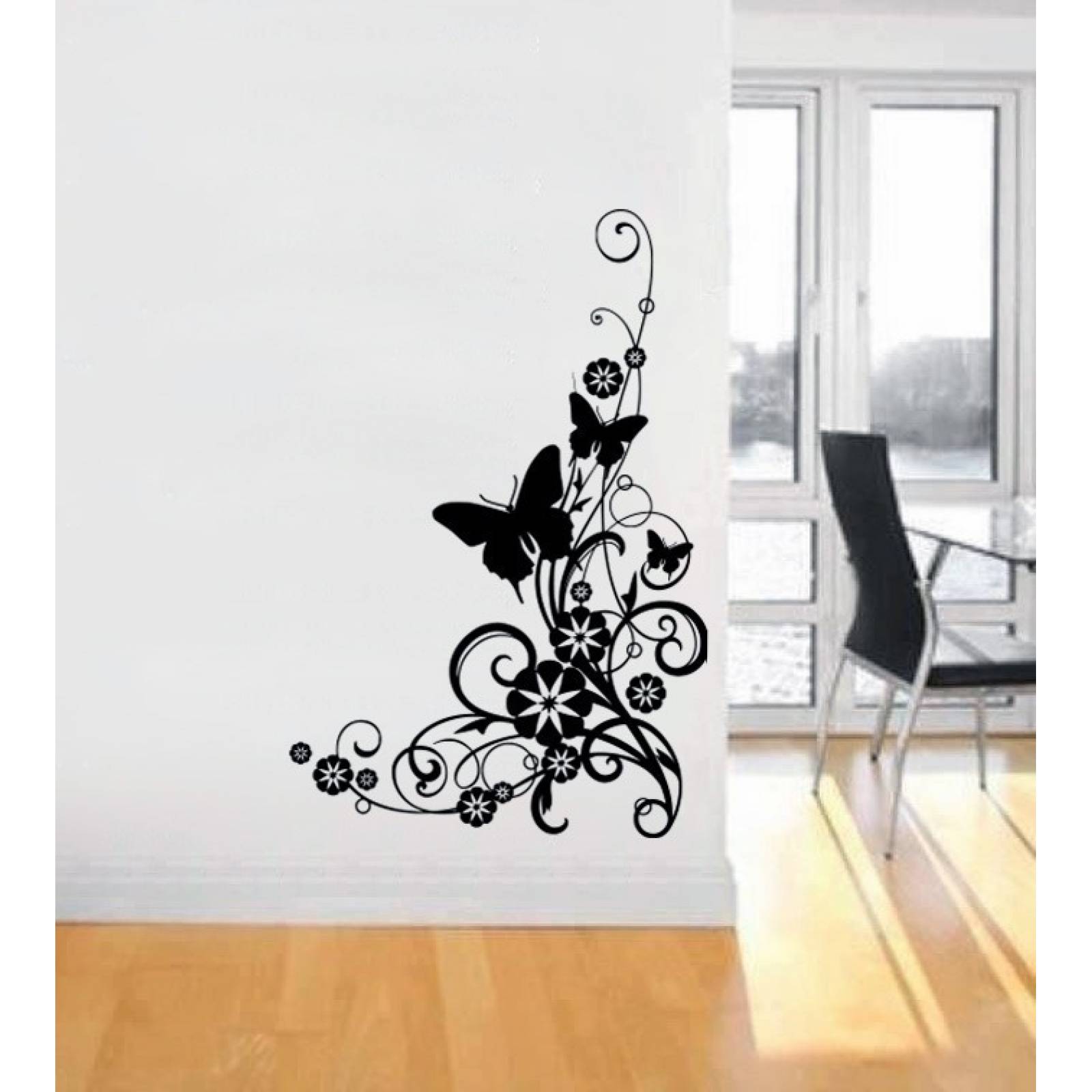 Vinilos Decorativos Vinilo Pared Silueta Mariposas Y Flores