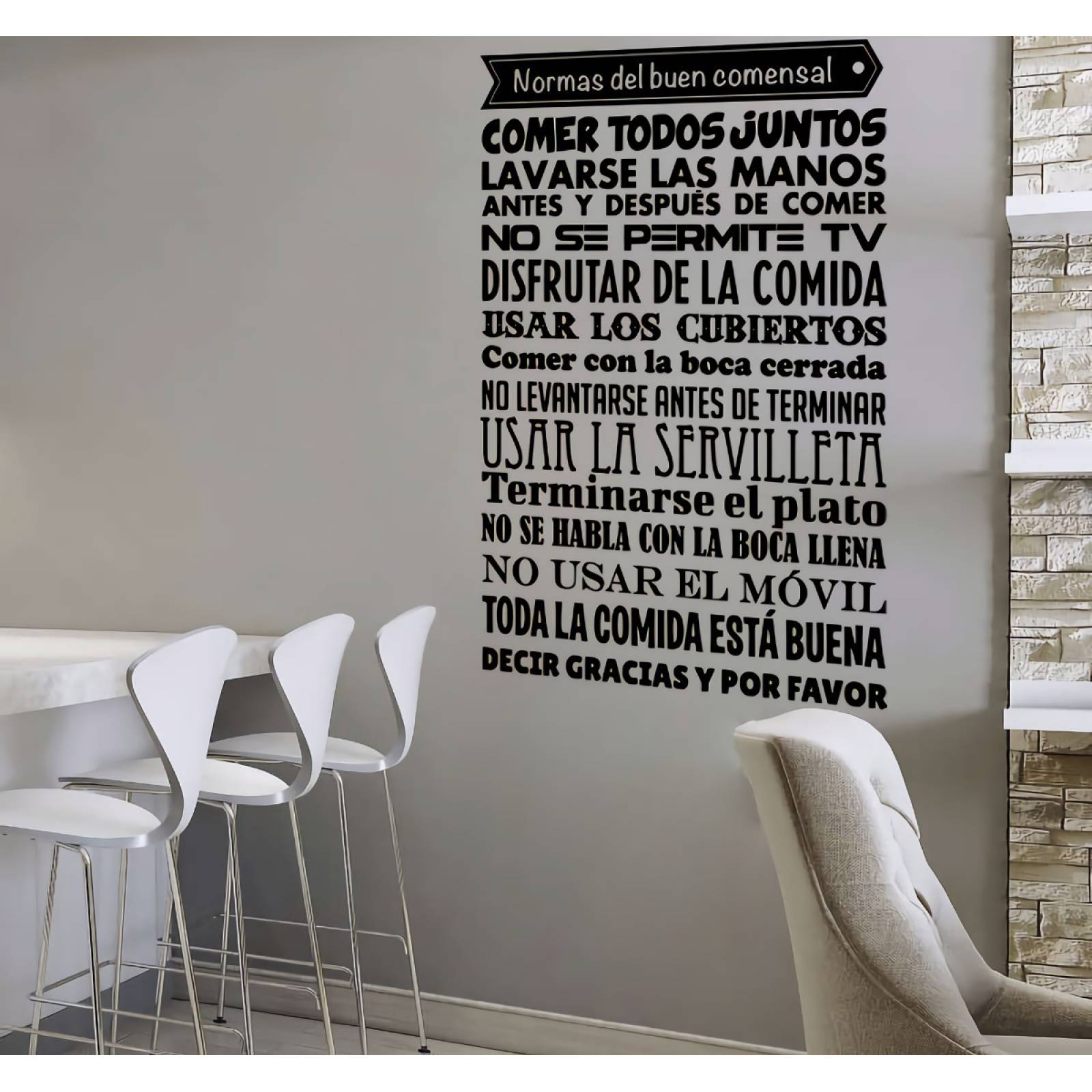 Vinil Decorativo Paredes Letras Normas Del Buen Comensal