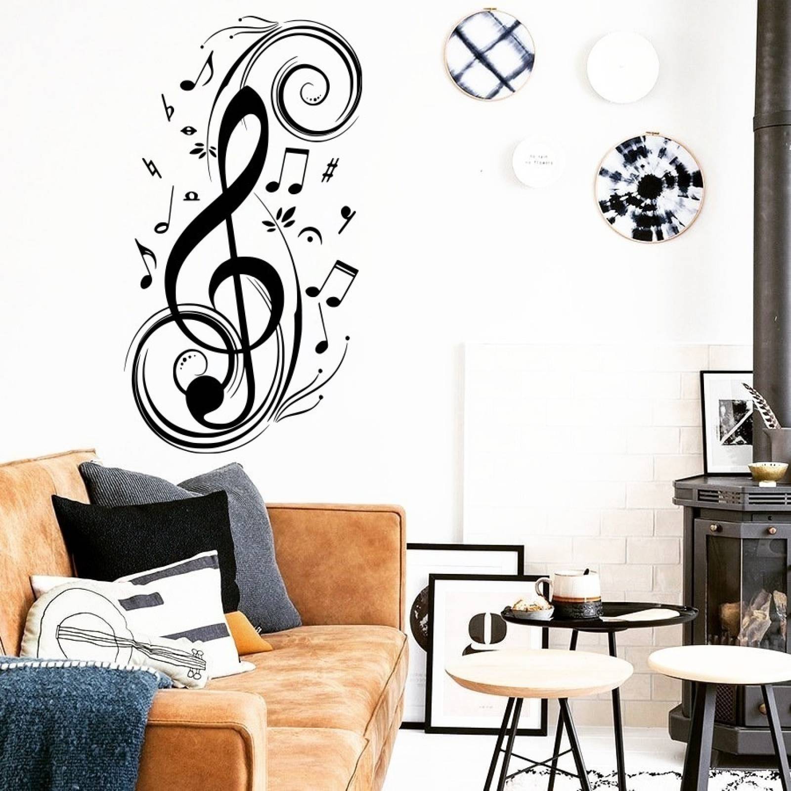 Vinilos Decorativos Vinil Pared Silueta Clave De Sol, Notas