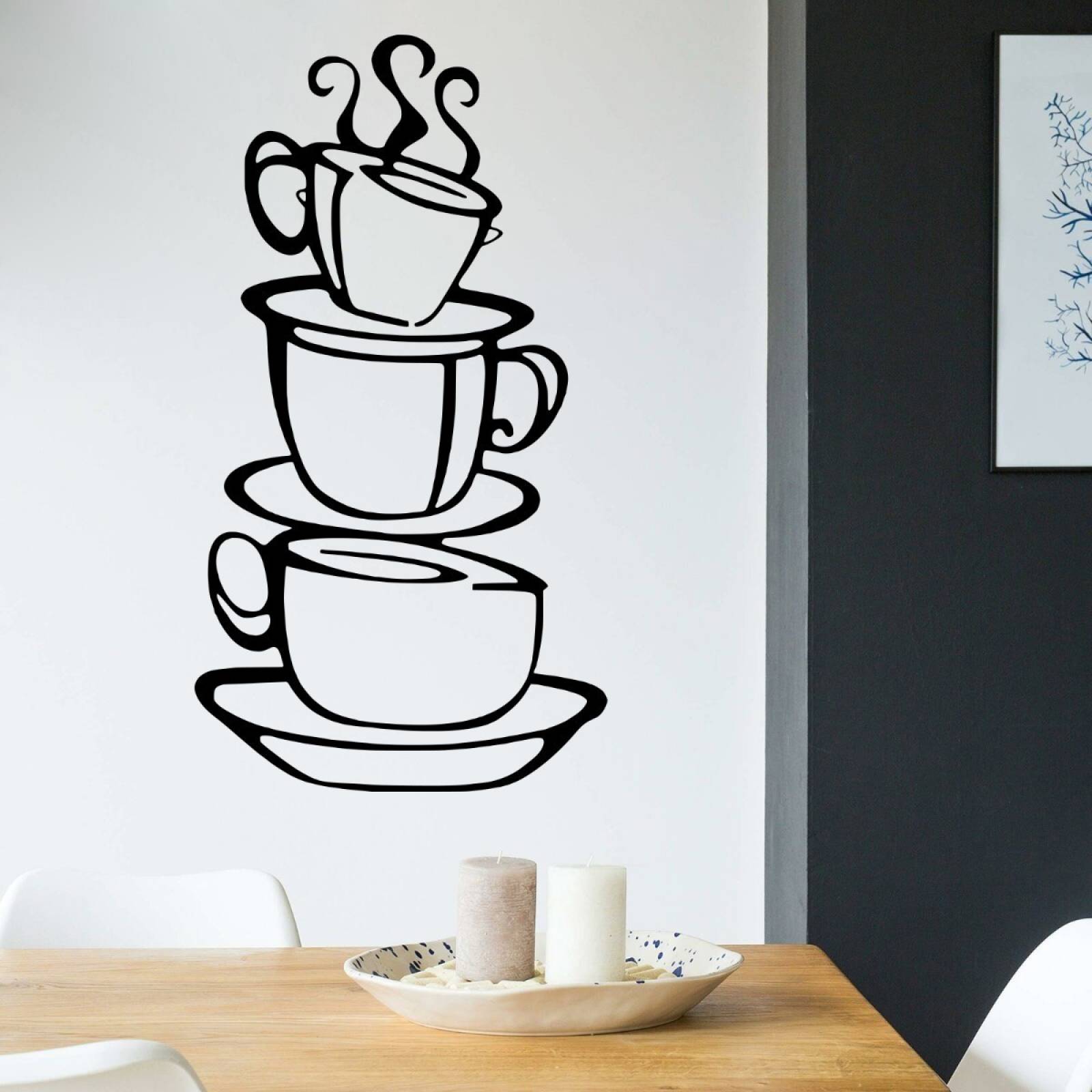 Vinilos Decorativos Vinil Pared Silueta Torre De Tazas, Café