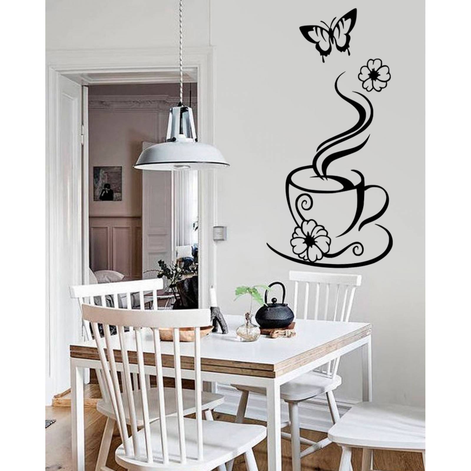 Vinilos Decorativos Vinil Pared Silueta Taza Café Mariposas
