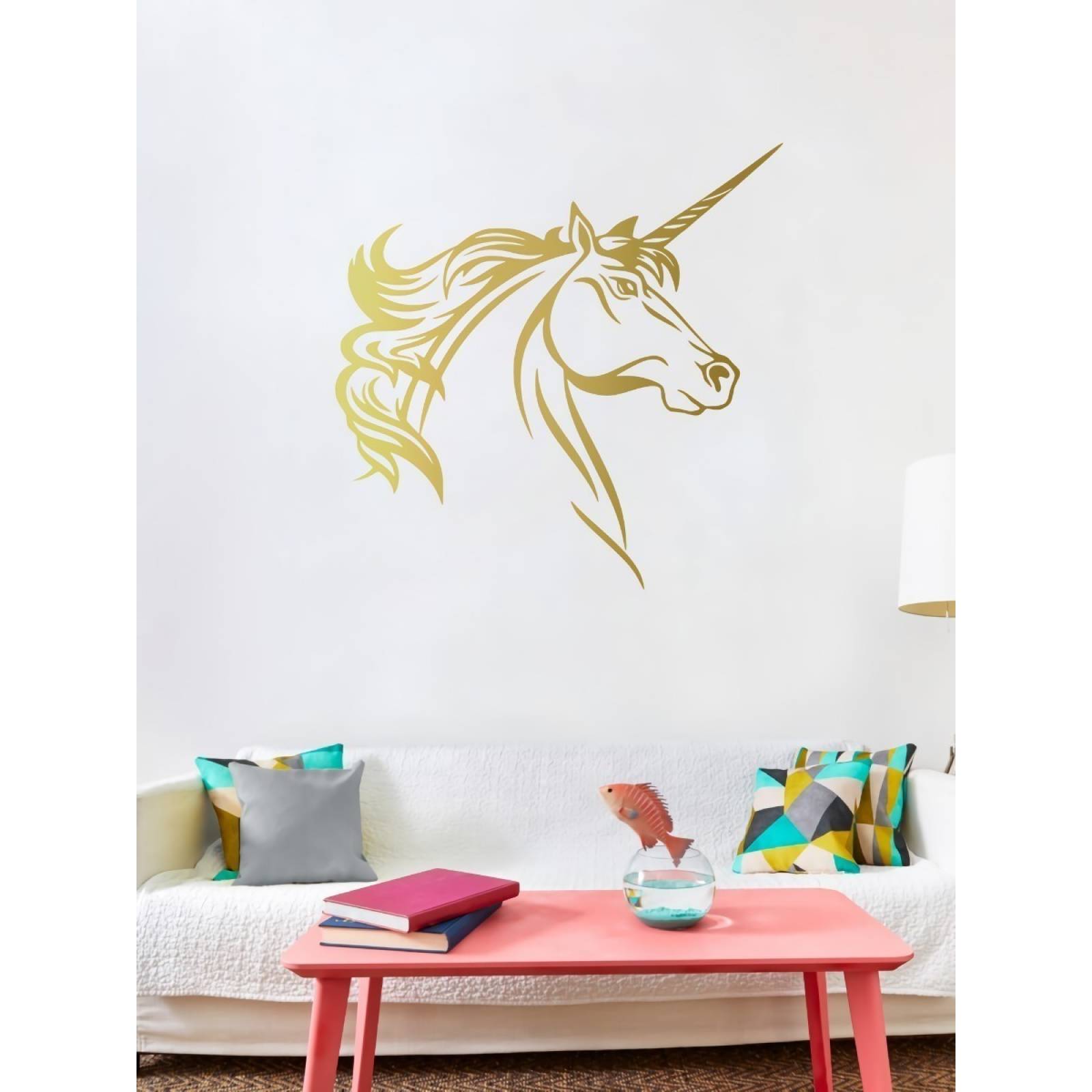 Vinilos Decorativos Vinil Para Pared Silueta Unicornio Oro