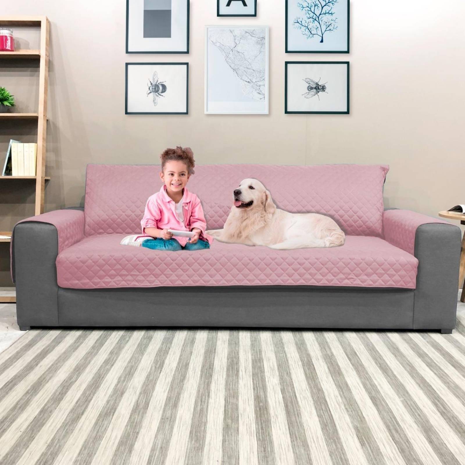 Cubre Sala The Shop, 3 Pack, Doble Vista, MarinoAqua Rosa y Gris Rosa Gris