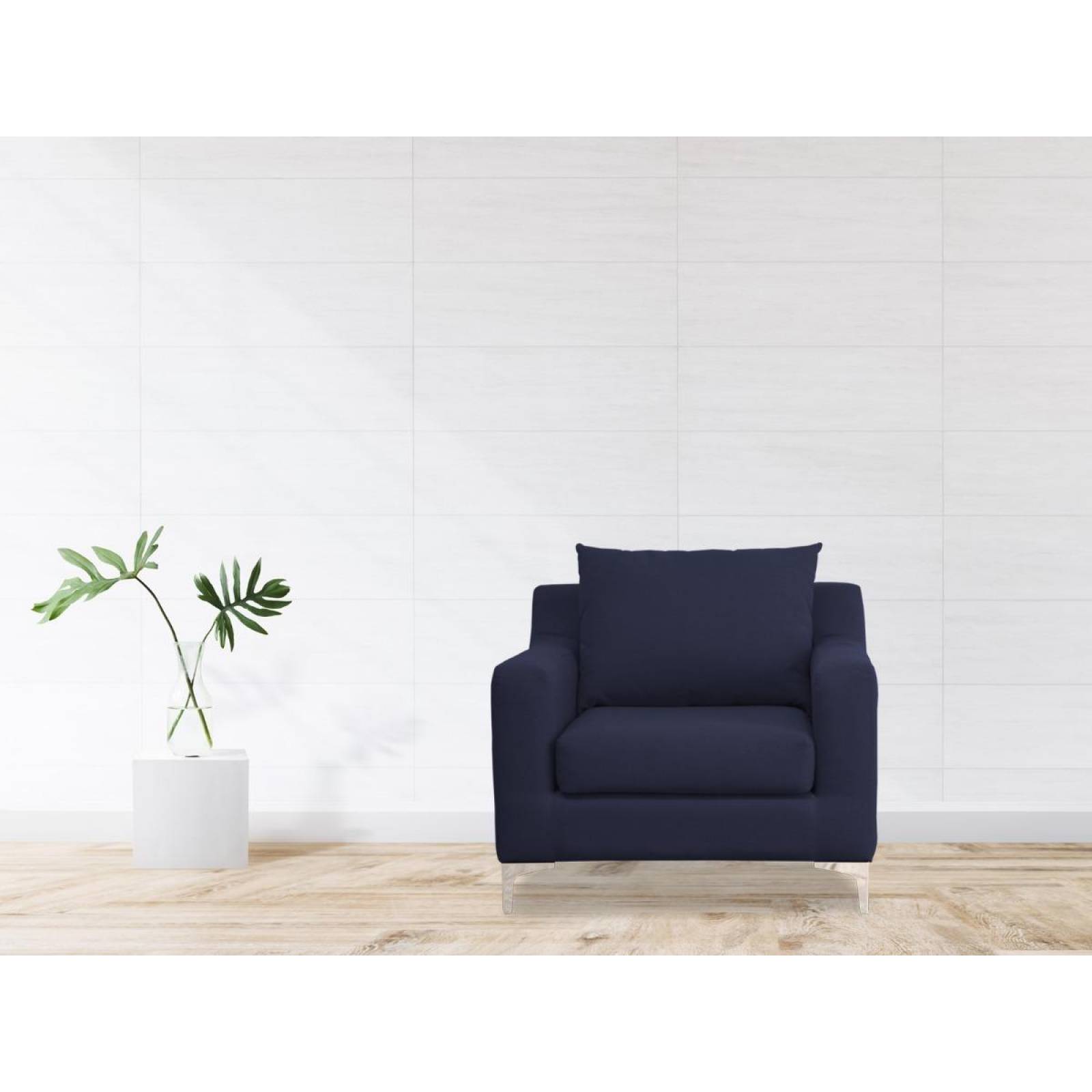 Sillón Derby SofaMatch, Tela Quantum, Patas Natural Blue