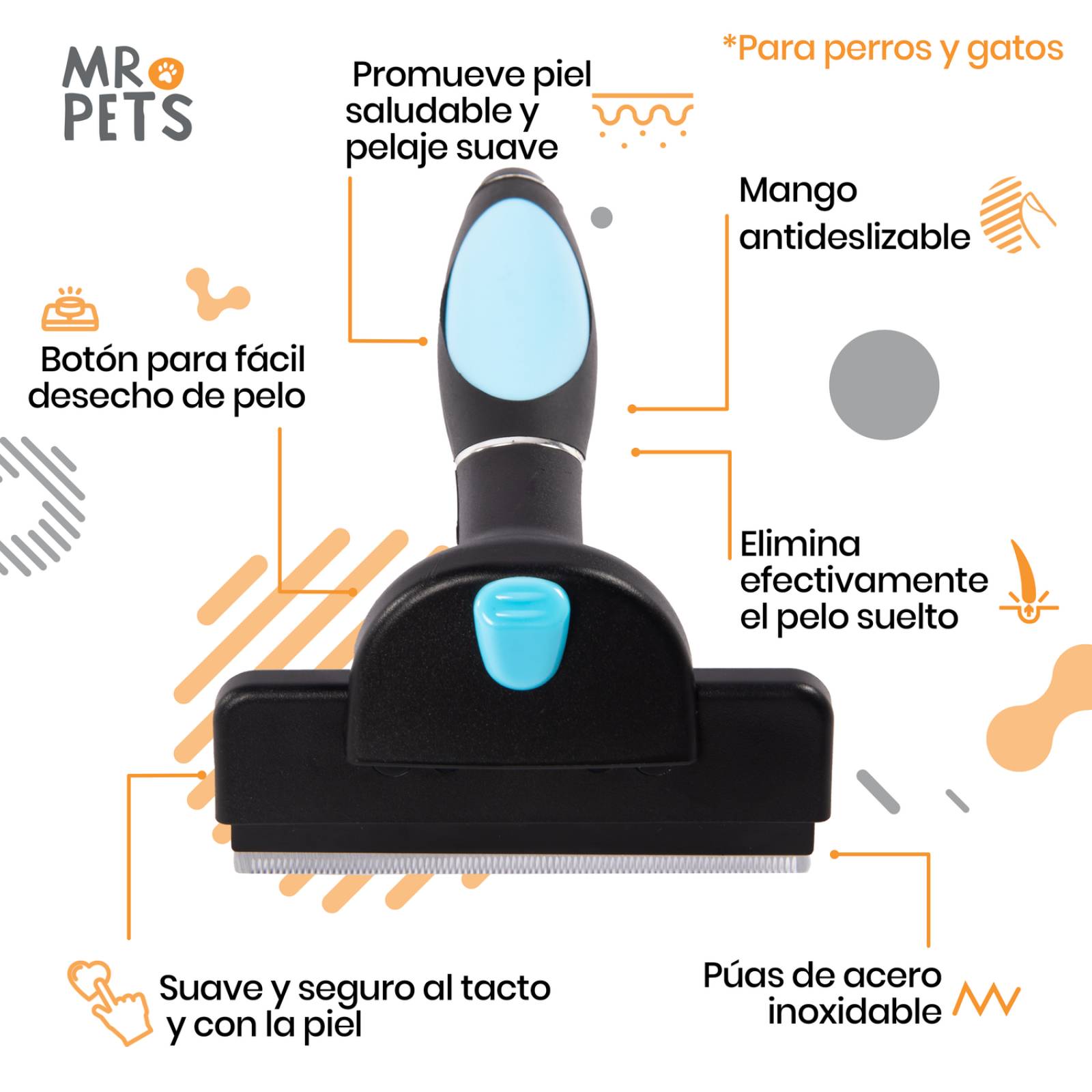 Cepillo para Mascotas Mr. Pets Grande, Deslanador Quita Pelo