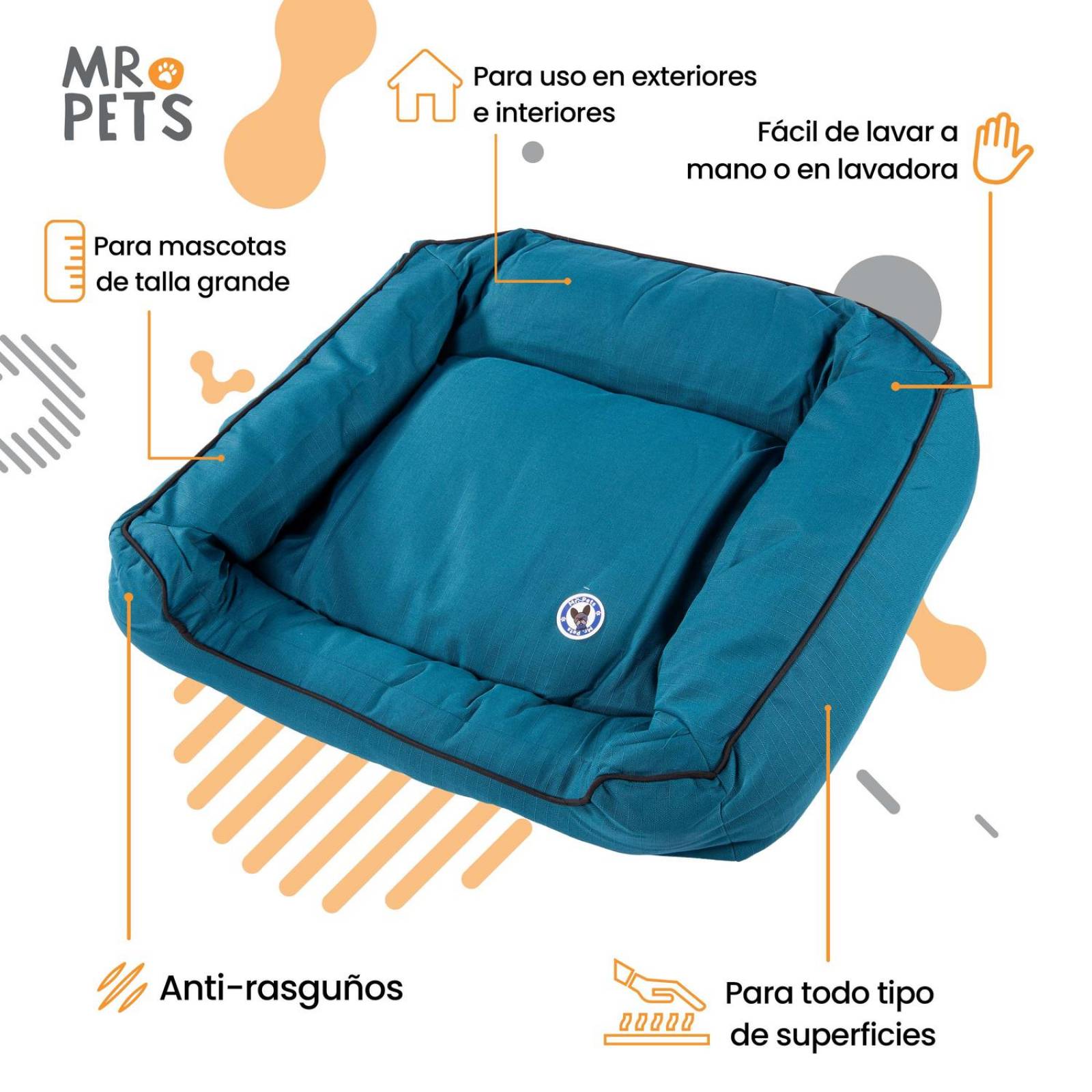 Cama para Perros Rectangular Mr. Pets, Ultra Suave Grande Azul