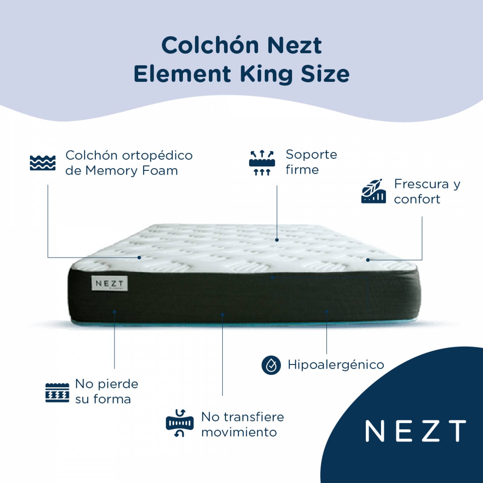 Colchón Nezt Element King Size, Semi Firme Hipoalergénico 