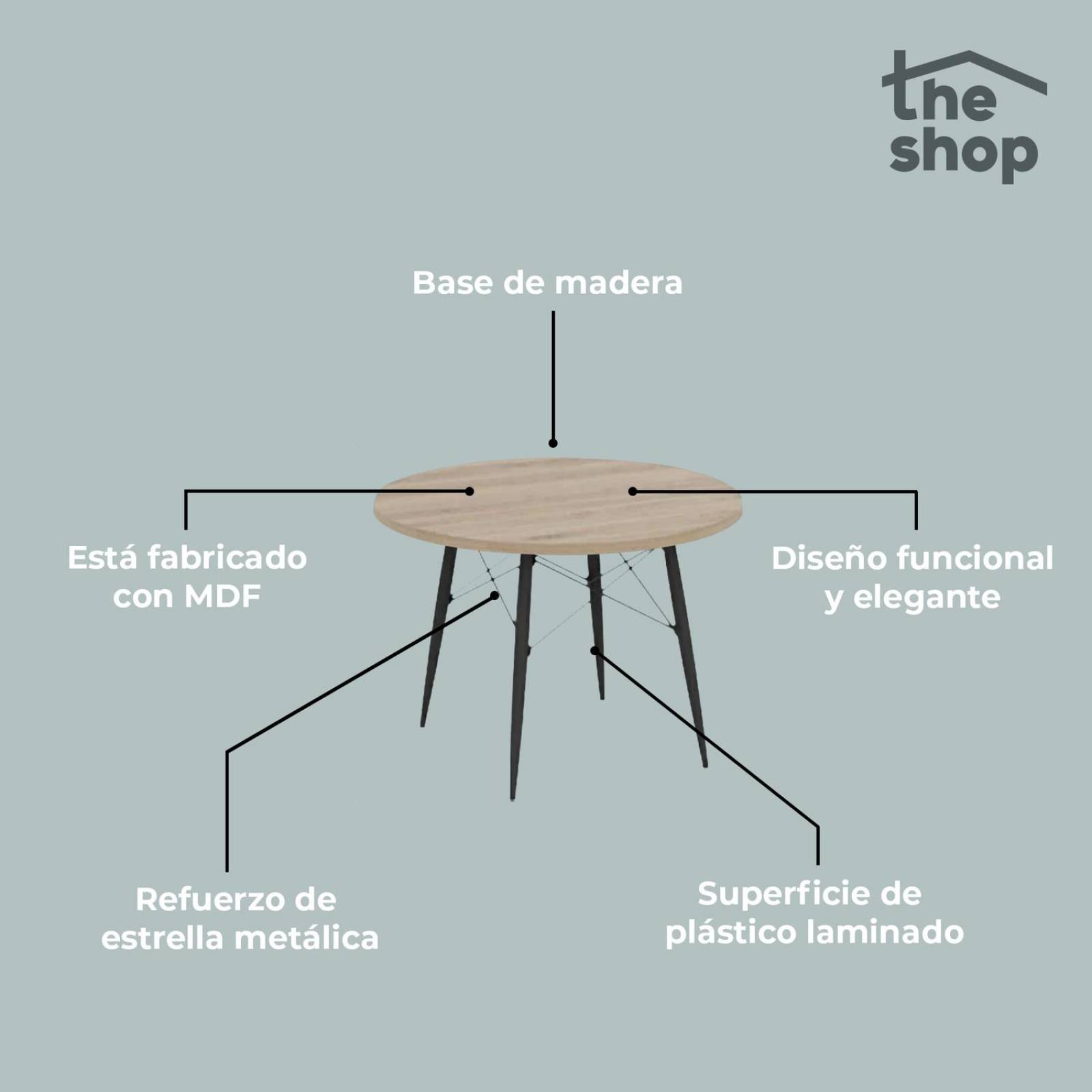 Mesa de Centro Circular The Shop, Mesa Auxiliar Tipo Eames Cafe claro Unitalla