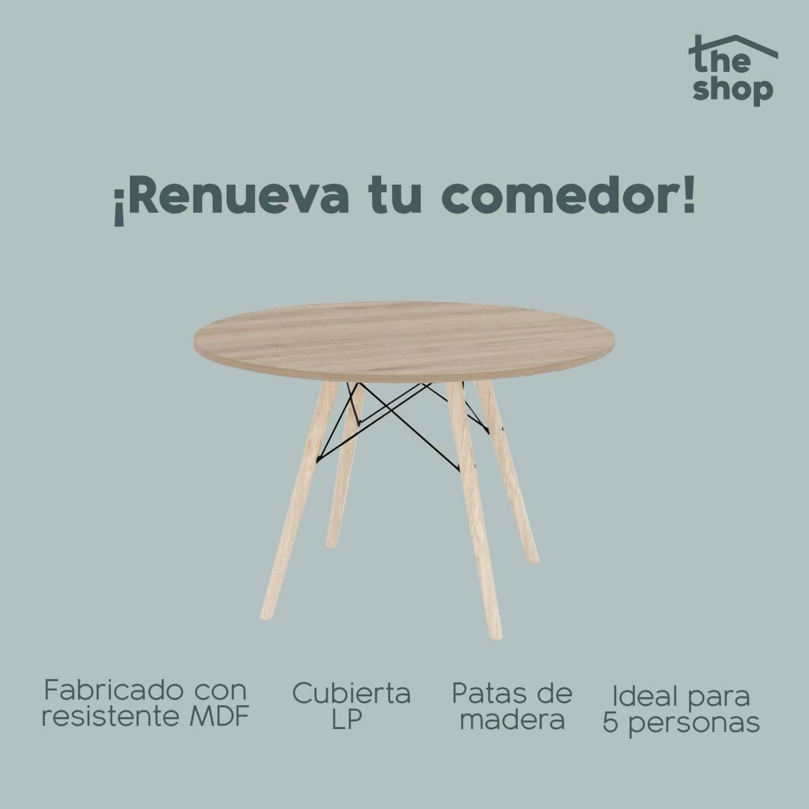 Mesa de Comedor Circular The Shop, Base Madera Tipo Eames Café 2
