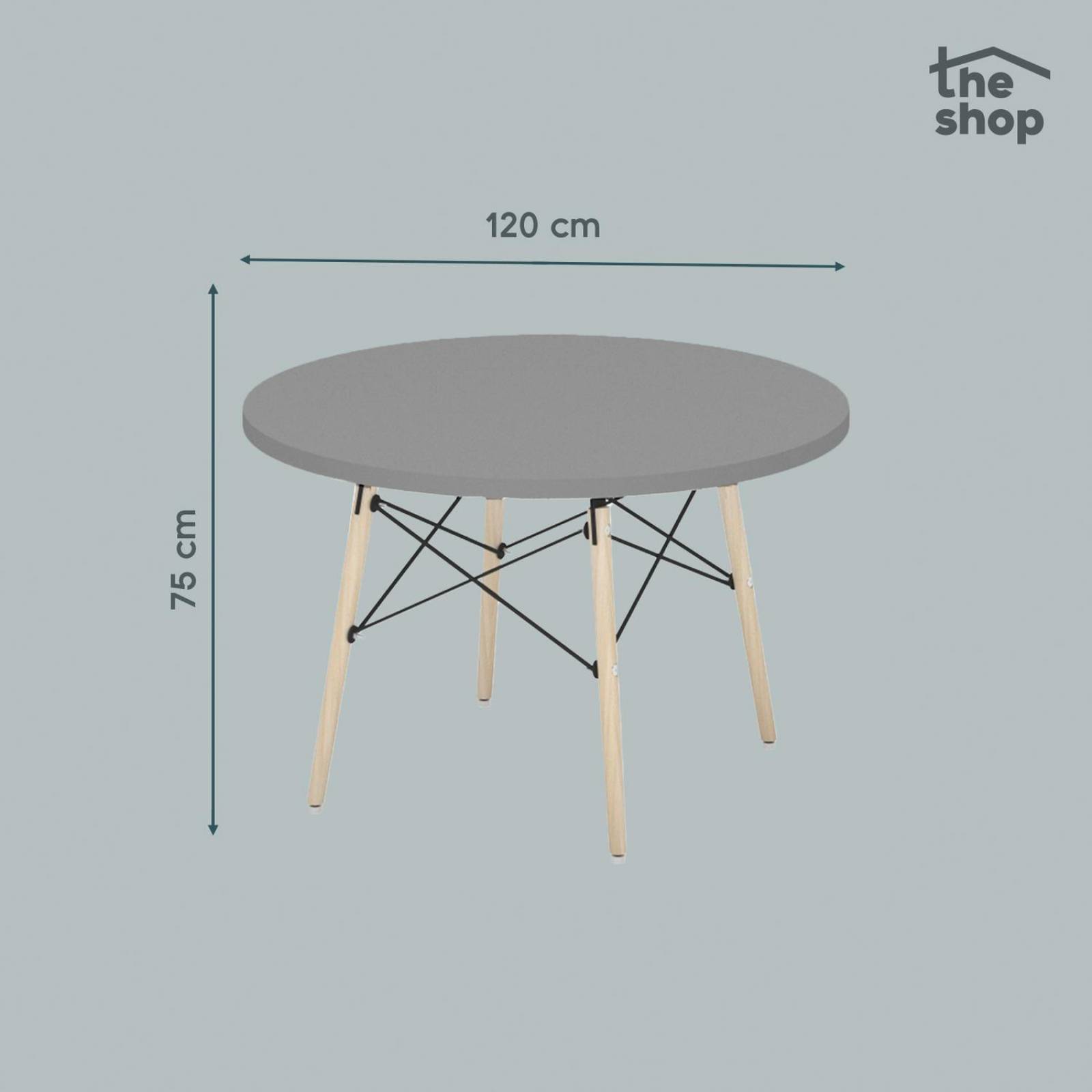 Mesa de Comedor Circular The Shop, Base Madera Tipo Eames Gris