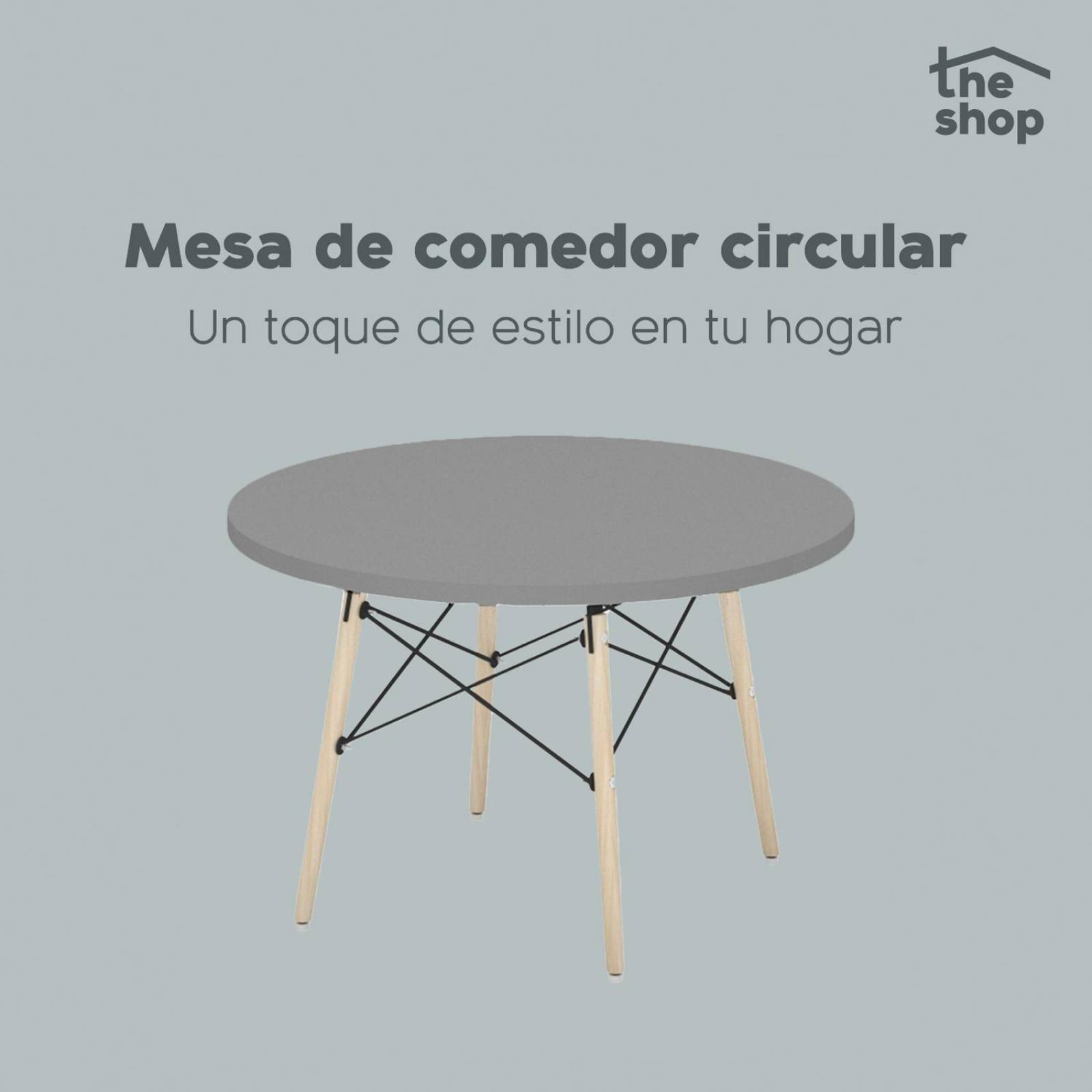 Mesa de Comedor Circular The Shop, Base Madera Tipo Eames Gris