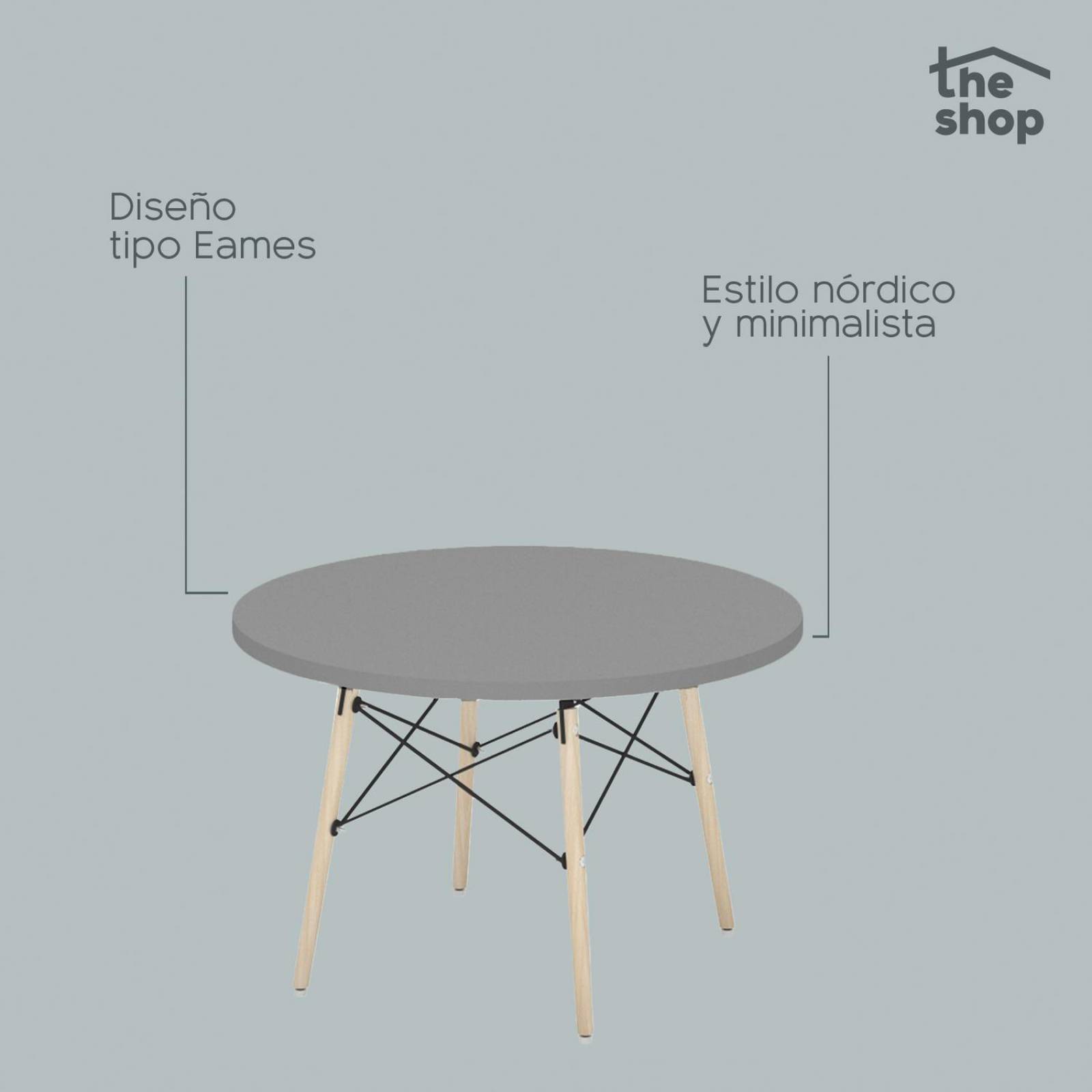 Mesa de Comedor Circular The Shop, Base Madera Tipo Eames Gris