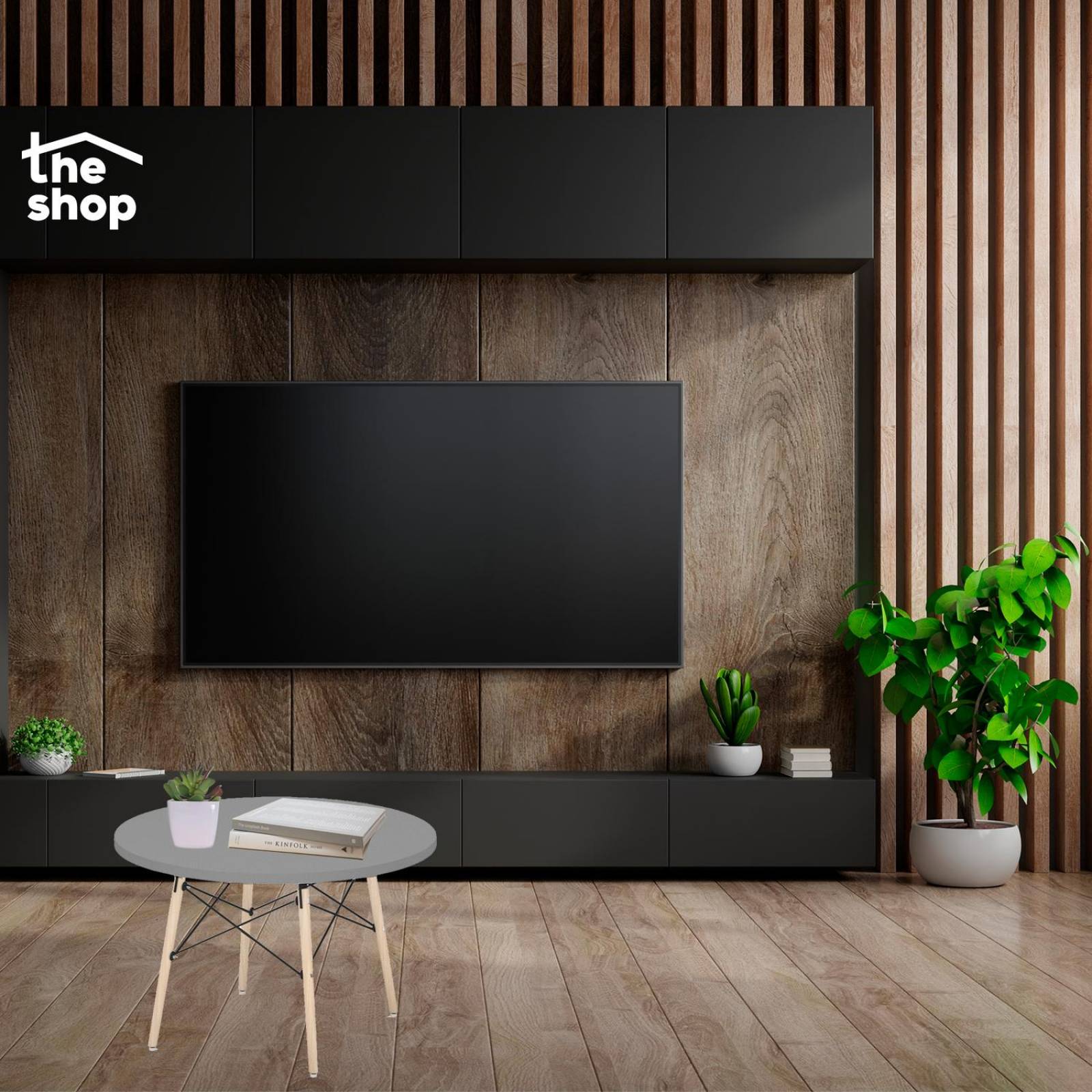 Mesa de Comedor Circular The Shop, Base Madera Tipo Eames Gris