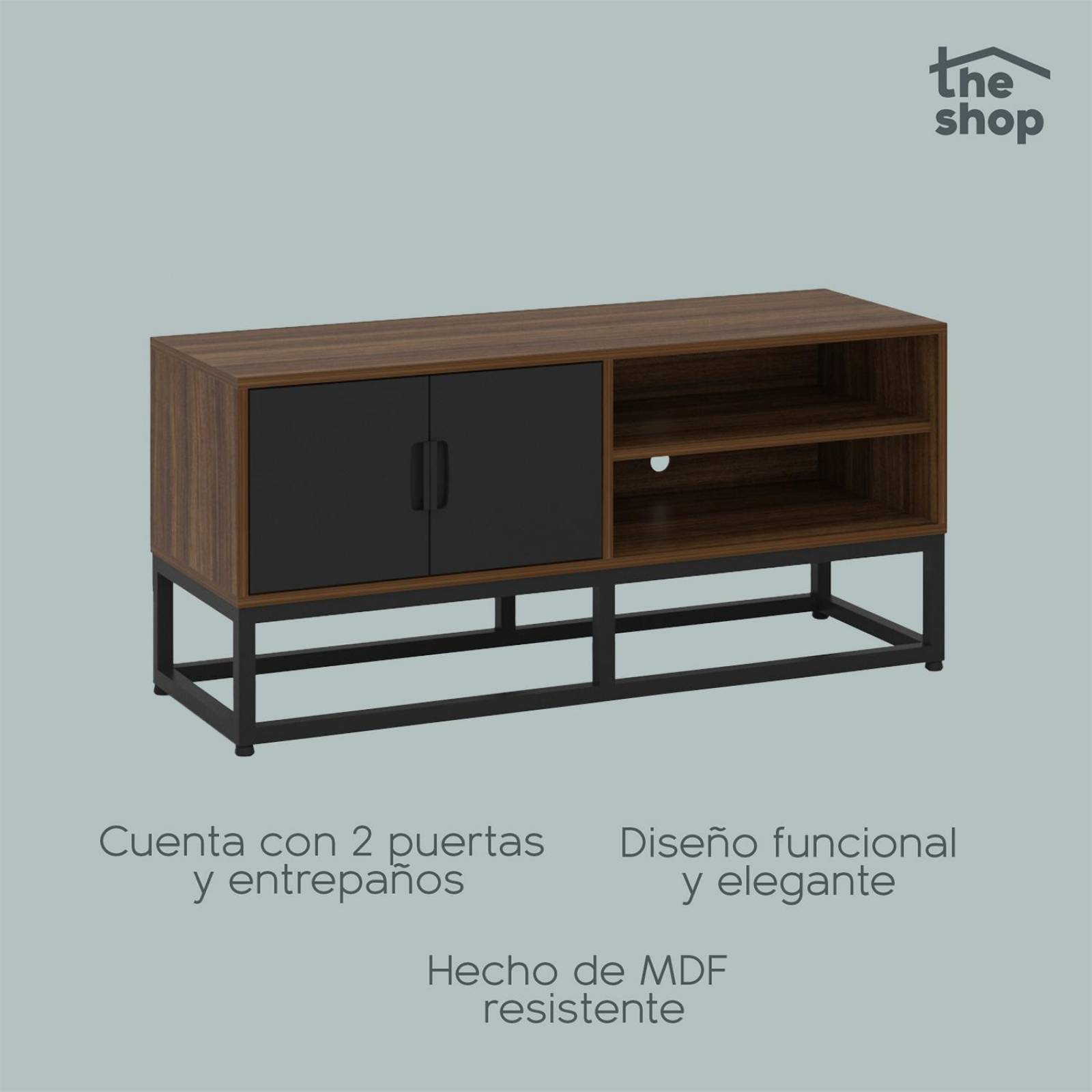 Mueble para TV Moderno The Shop, 2 Puertas y Entrepaños Café 2