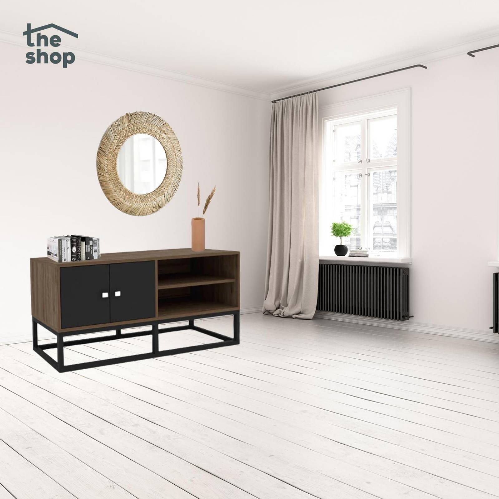 Mueble para TV Moderno The Shop, 2 Puertas y Entrepaños Café 2