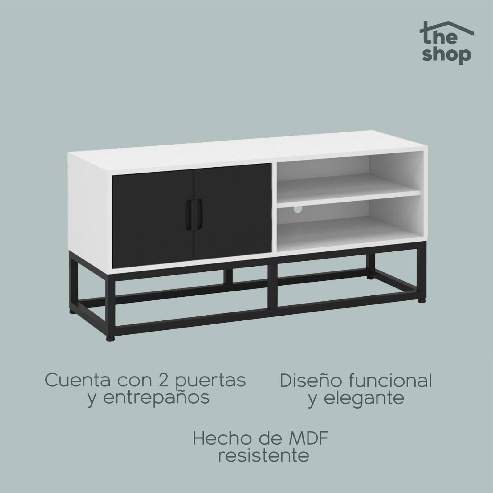 Mueble para TV Moderno The Shop, 2 Puertas y Entrepaños Blanco