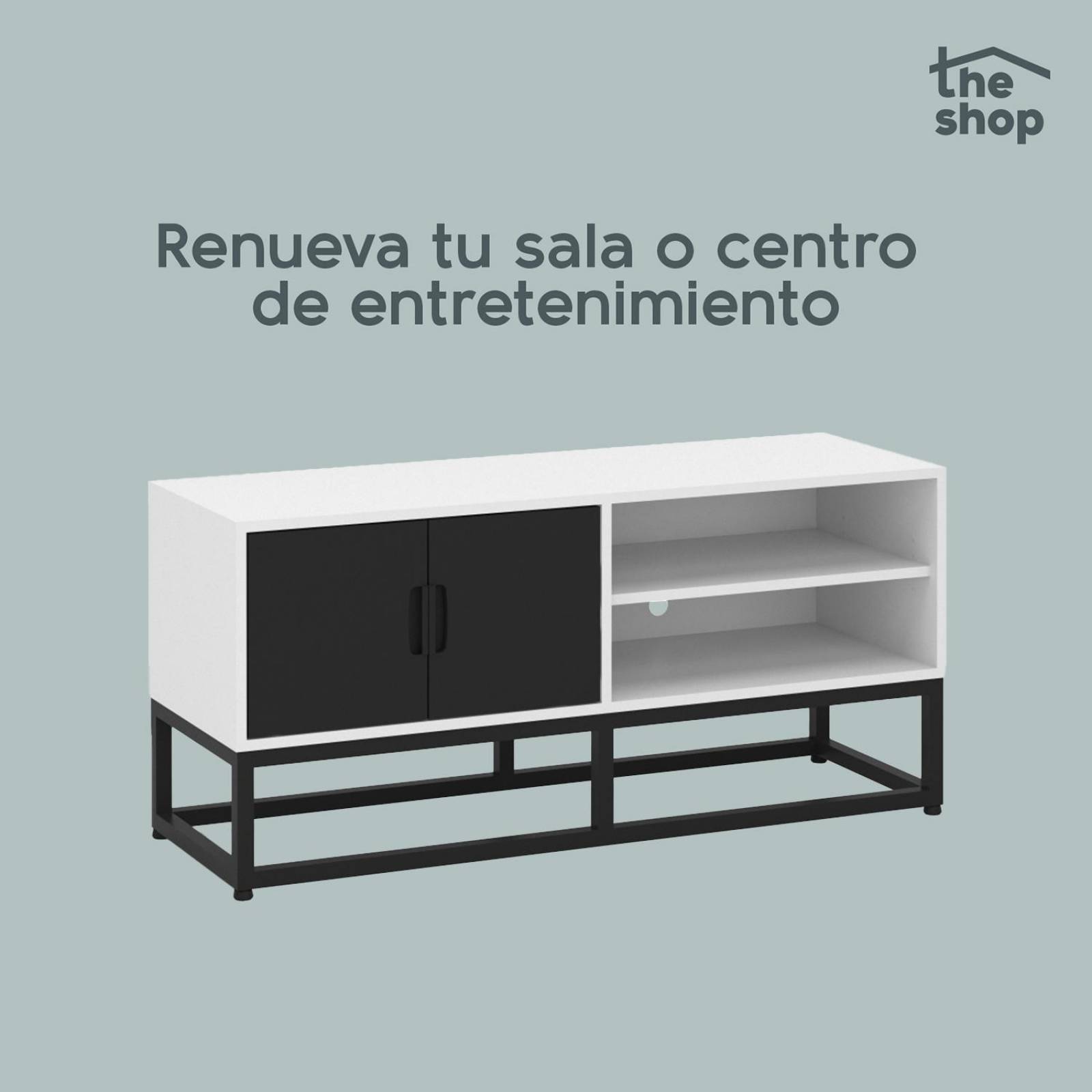 Mueble para TV Moderno The Shop, 2 Puertas y Entrepaños Blanco