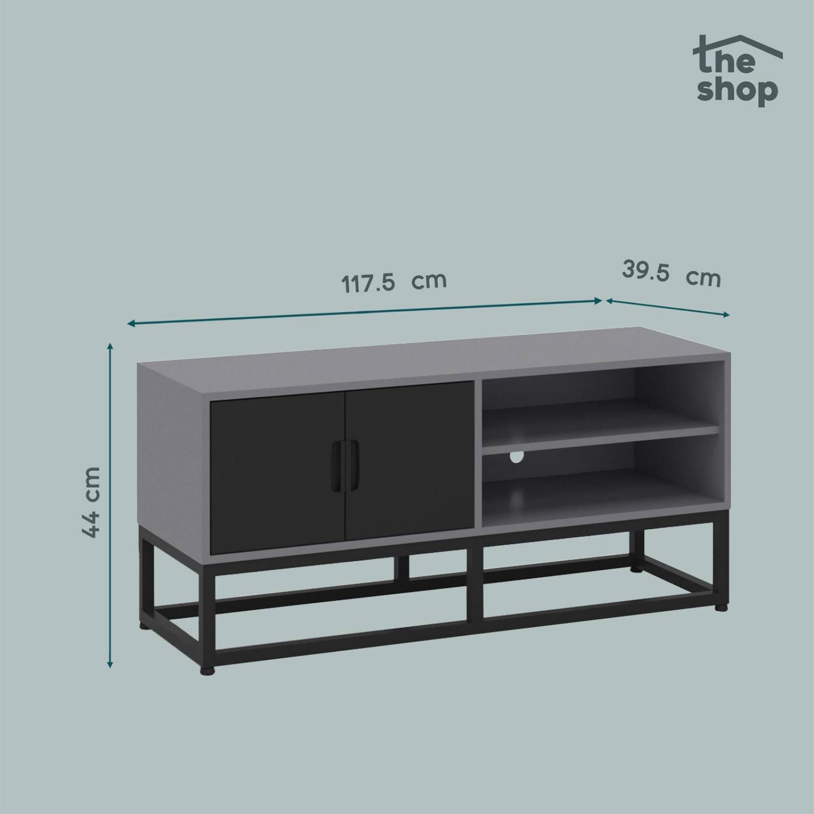 Mueble para TV Moderno The Shop, 2 Puertas y Entrepaños Gris oscuro