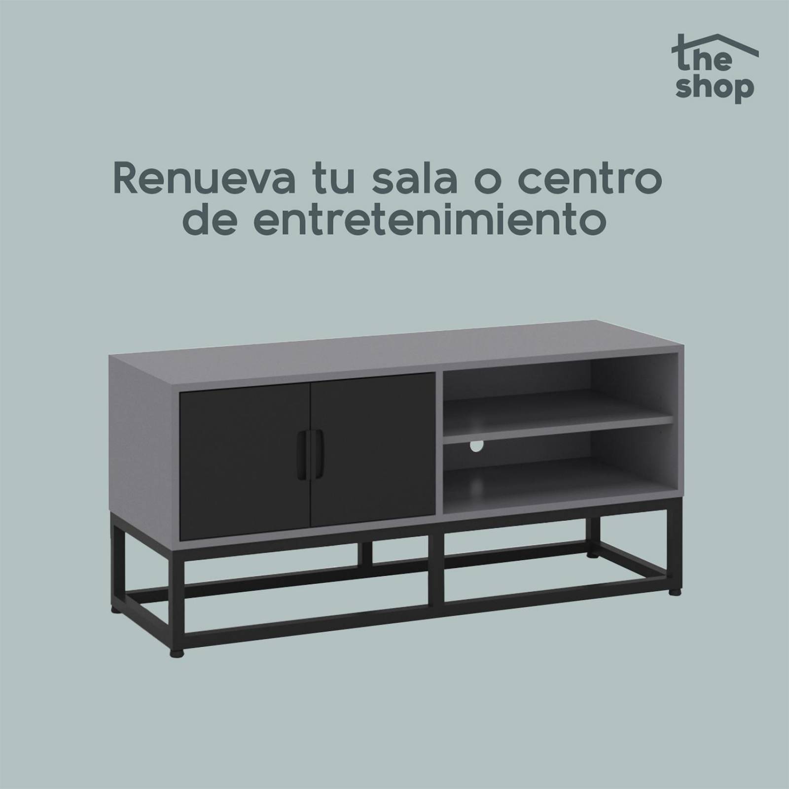 Mueble para TV Moderno The Shop, 2 Puertas y Entrepaños Gris oscuro