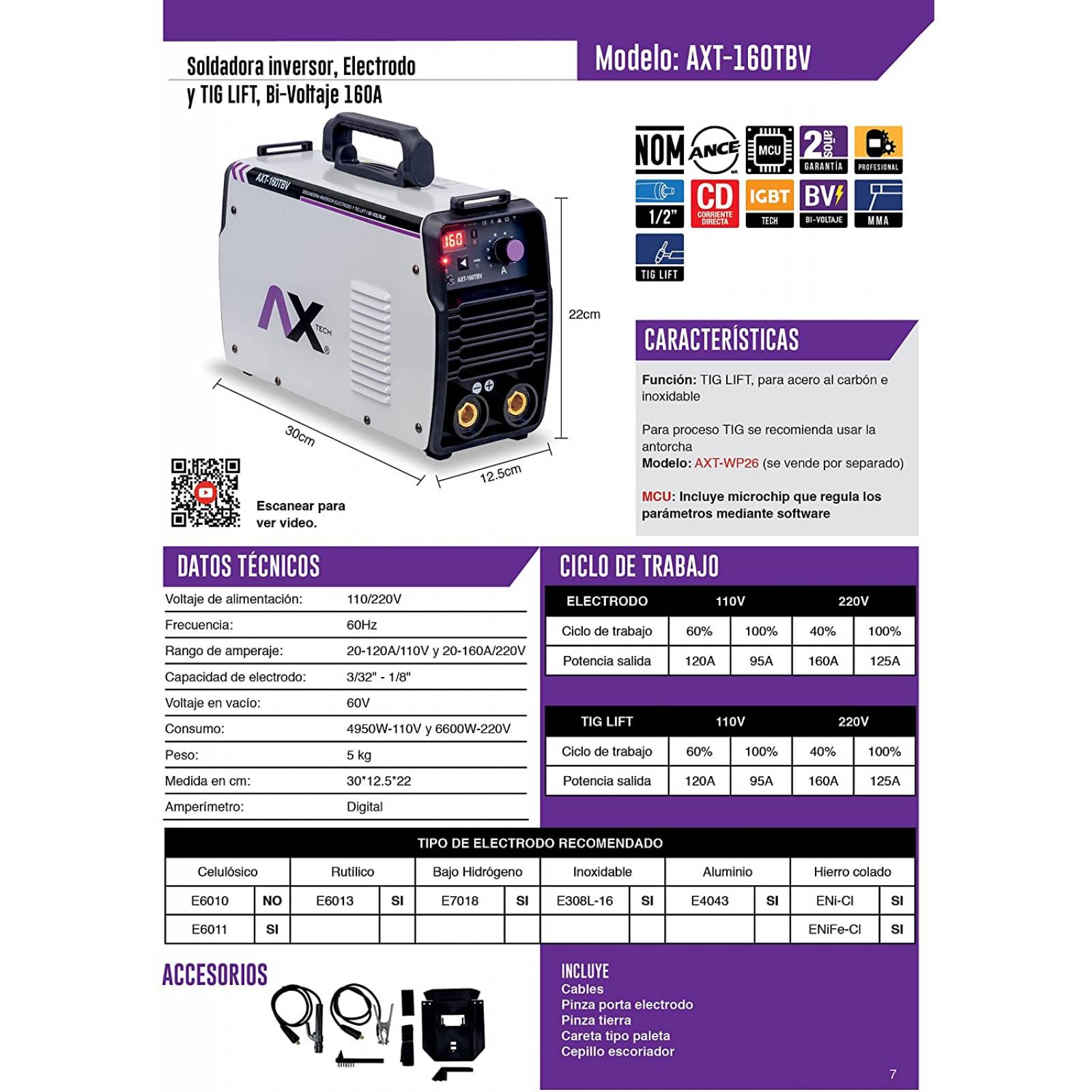 Soldadora inverter Axtech AXT-160TBV 110V/220V