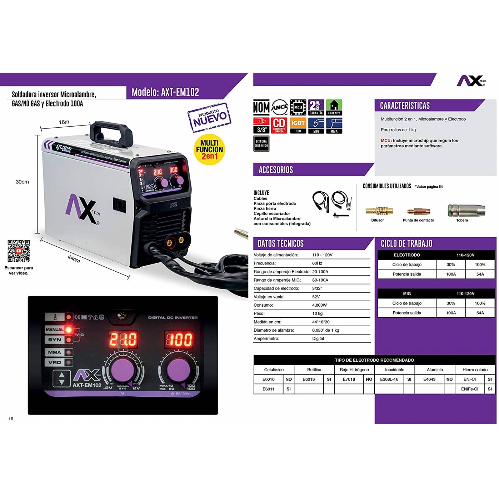 Axt-em102 100amp Ax Tech Soldador Inversor Modelo Nuevo