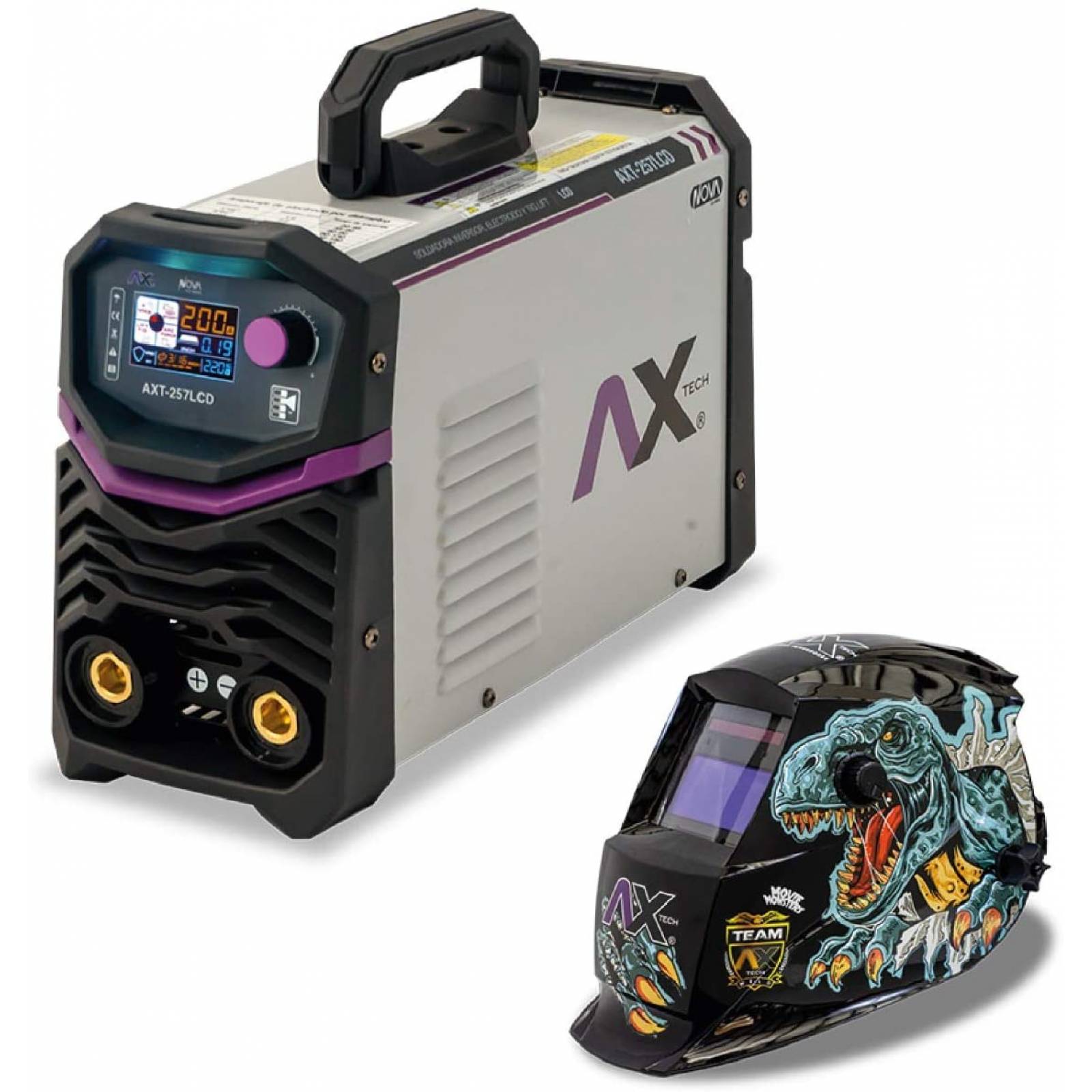 Axt-257lcd Soldadora Inversora bi voltaje 220 amp electrodo y tig lift + careta electrónica