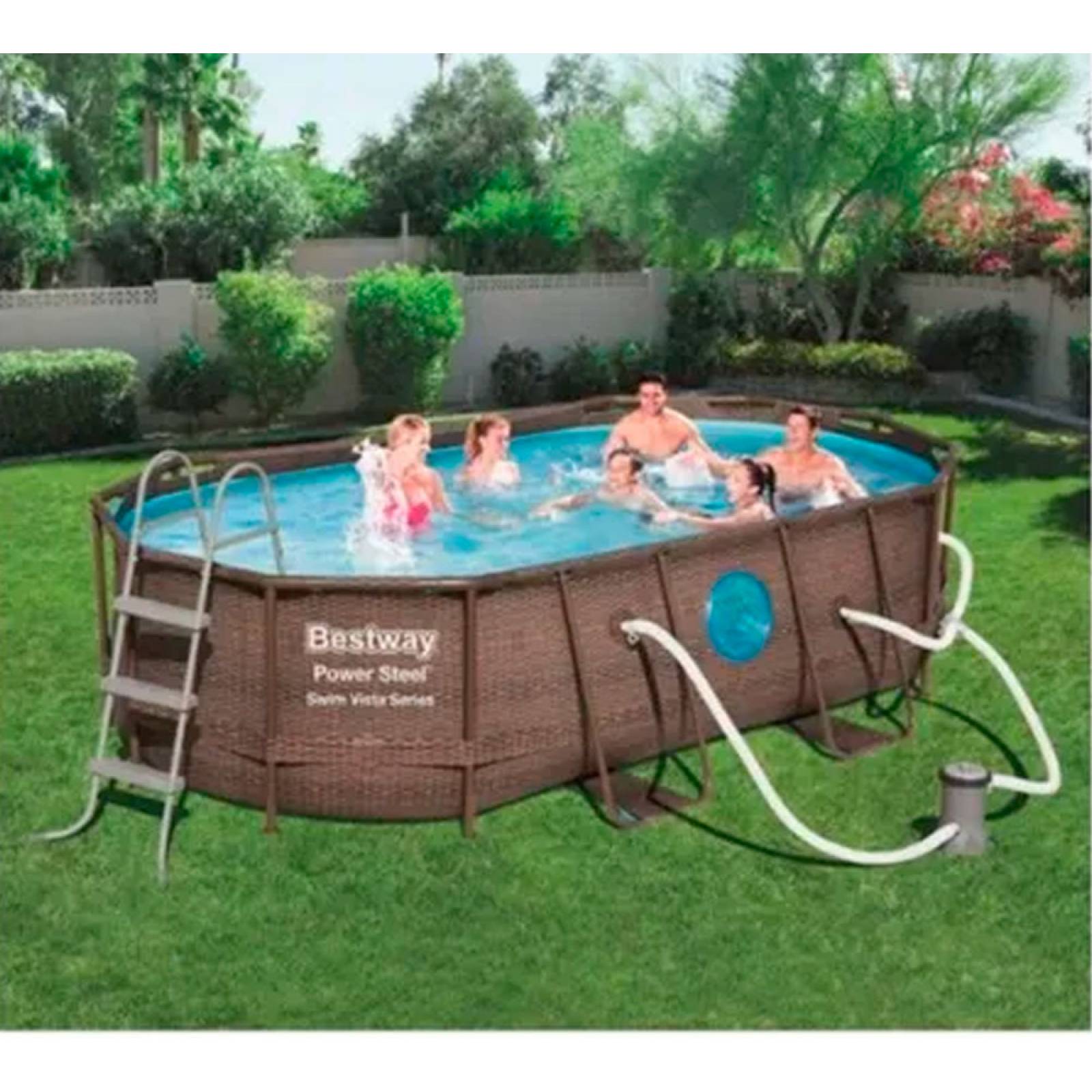 Alberca Estructural Bestway Ovalada Con Bomba Filtro Tapa y Escalera Cafe