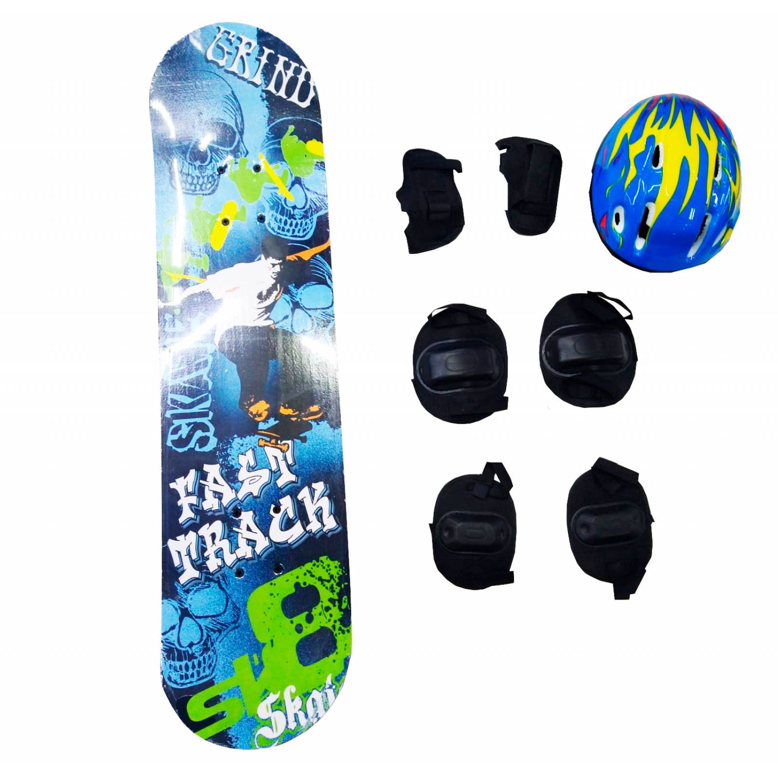 Patineta De Madera Toy Mark Con Equipo De Proteccion Skate