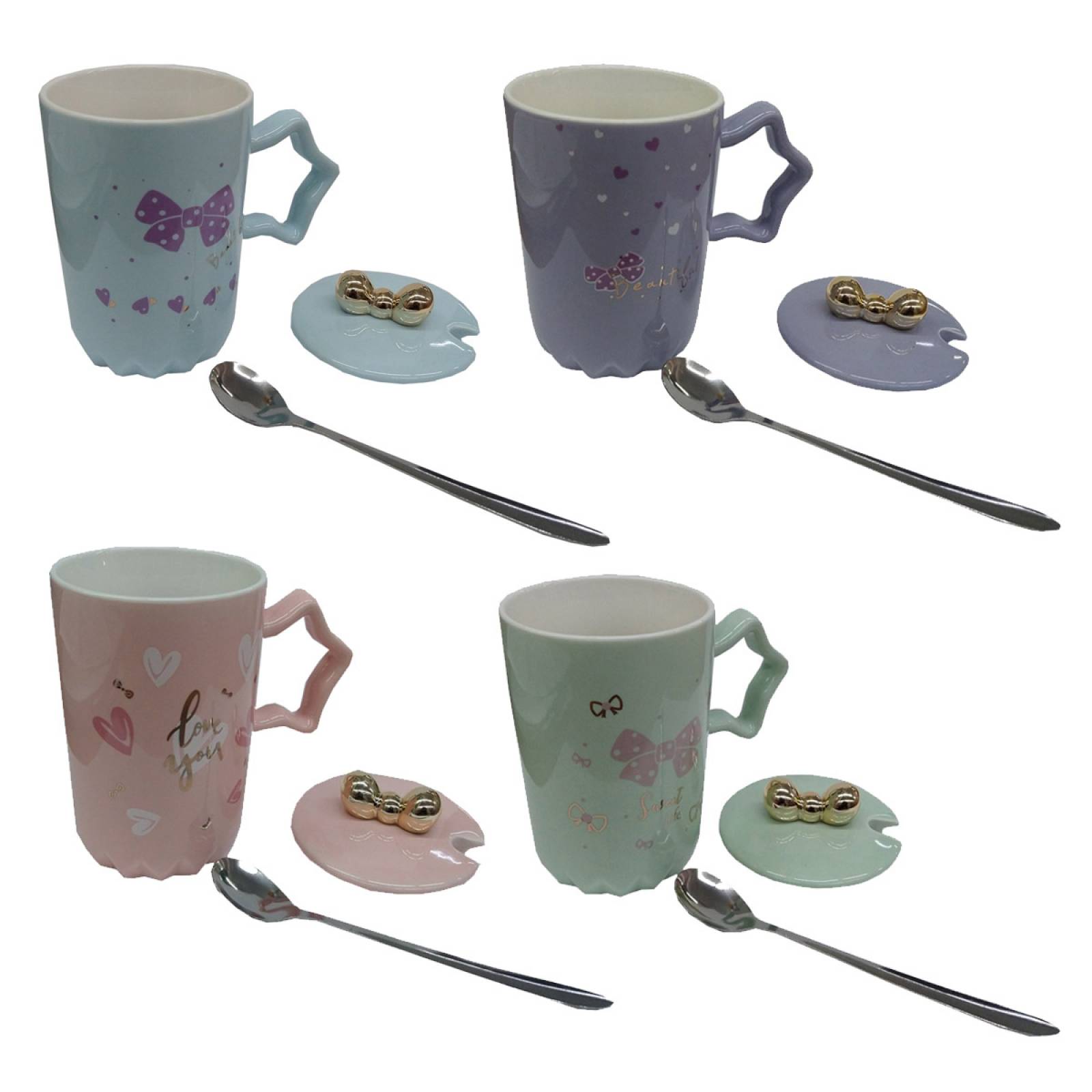 Juego De Tazas ceramica Importación Moños 4 Piezas