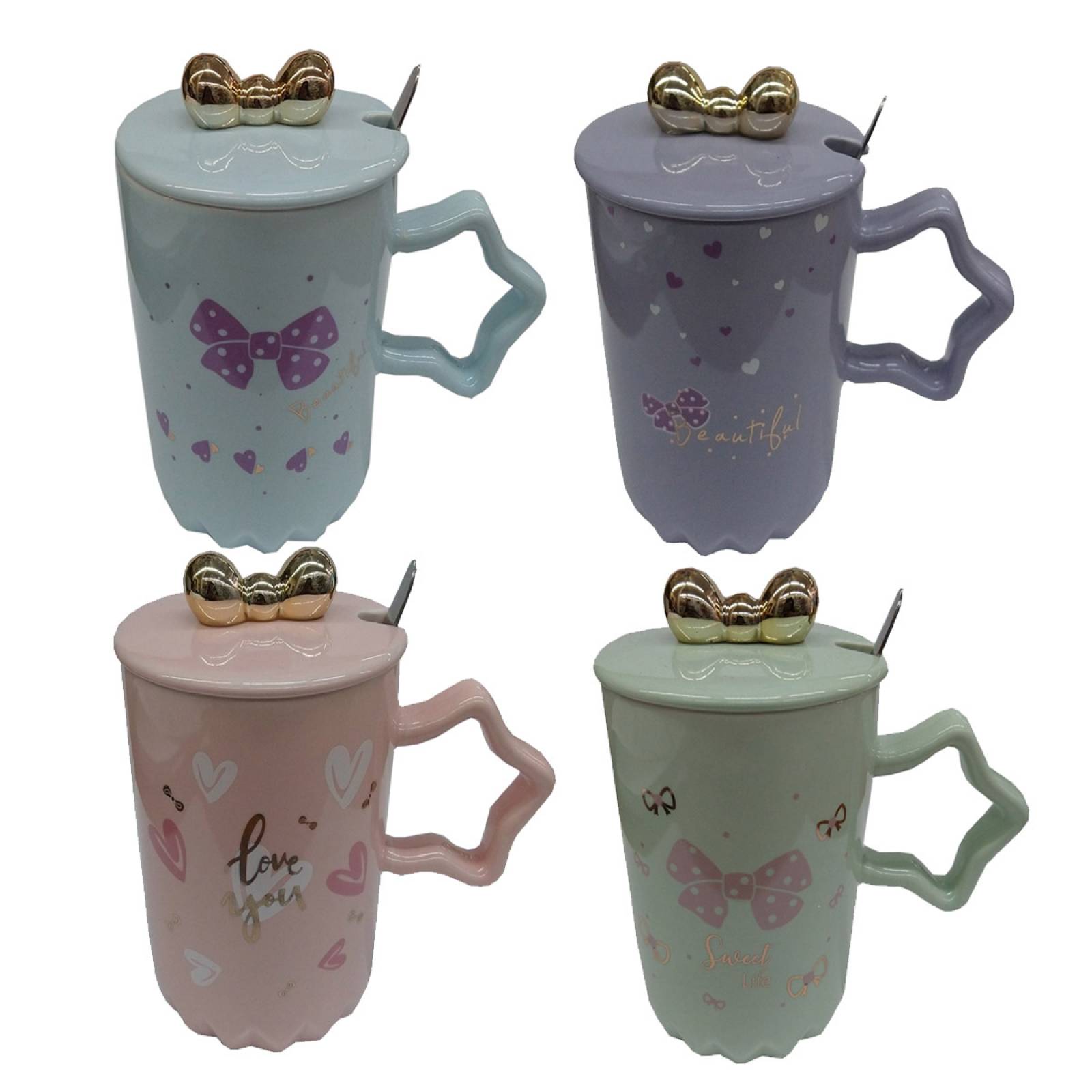 Juego De Tazas ceramica Importación Moños 4 Piezas