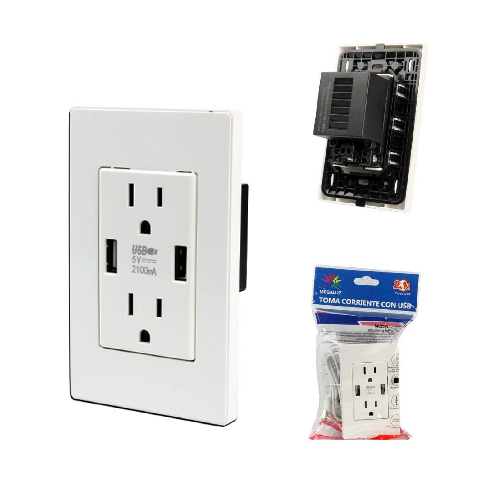 Enchufe Doble Toma Corriente con Puerto USB (2C2UA) 