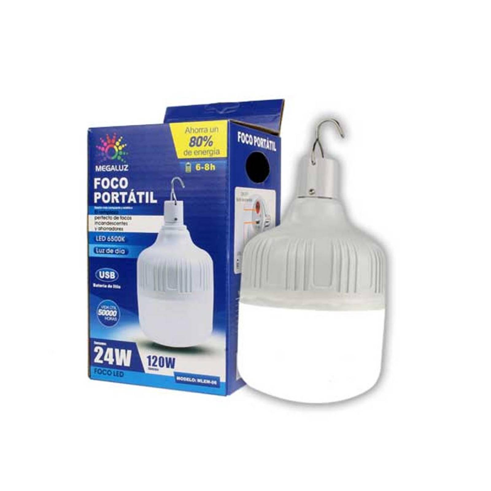 Foco Led Portátil Recargable Tipo Bala 24W Equivalentes 120w 1680lm EM04W24 6500K