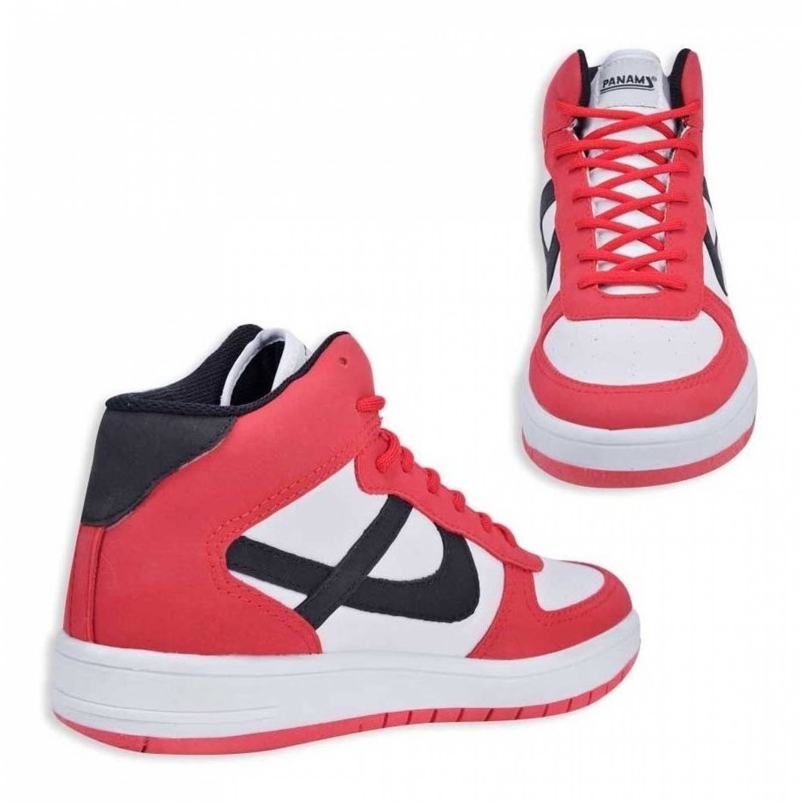 Tenis Casual Tipo Bota Panam 0614 Color Blanco/rojo De Moda