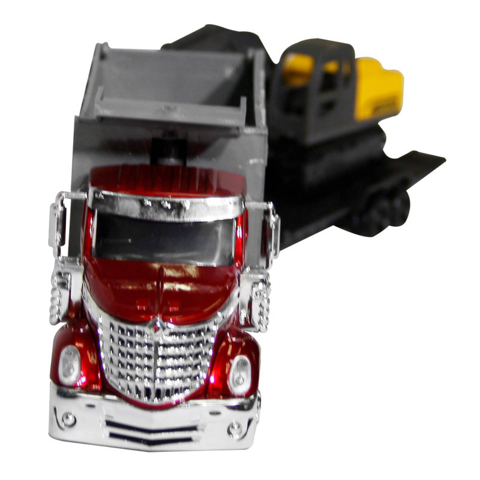 TRACTOCAMION INTERNATIONAL LONESTAR ROJO VOLTEO CON EXCAVADORA ESCALA 1:43