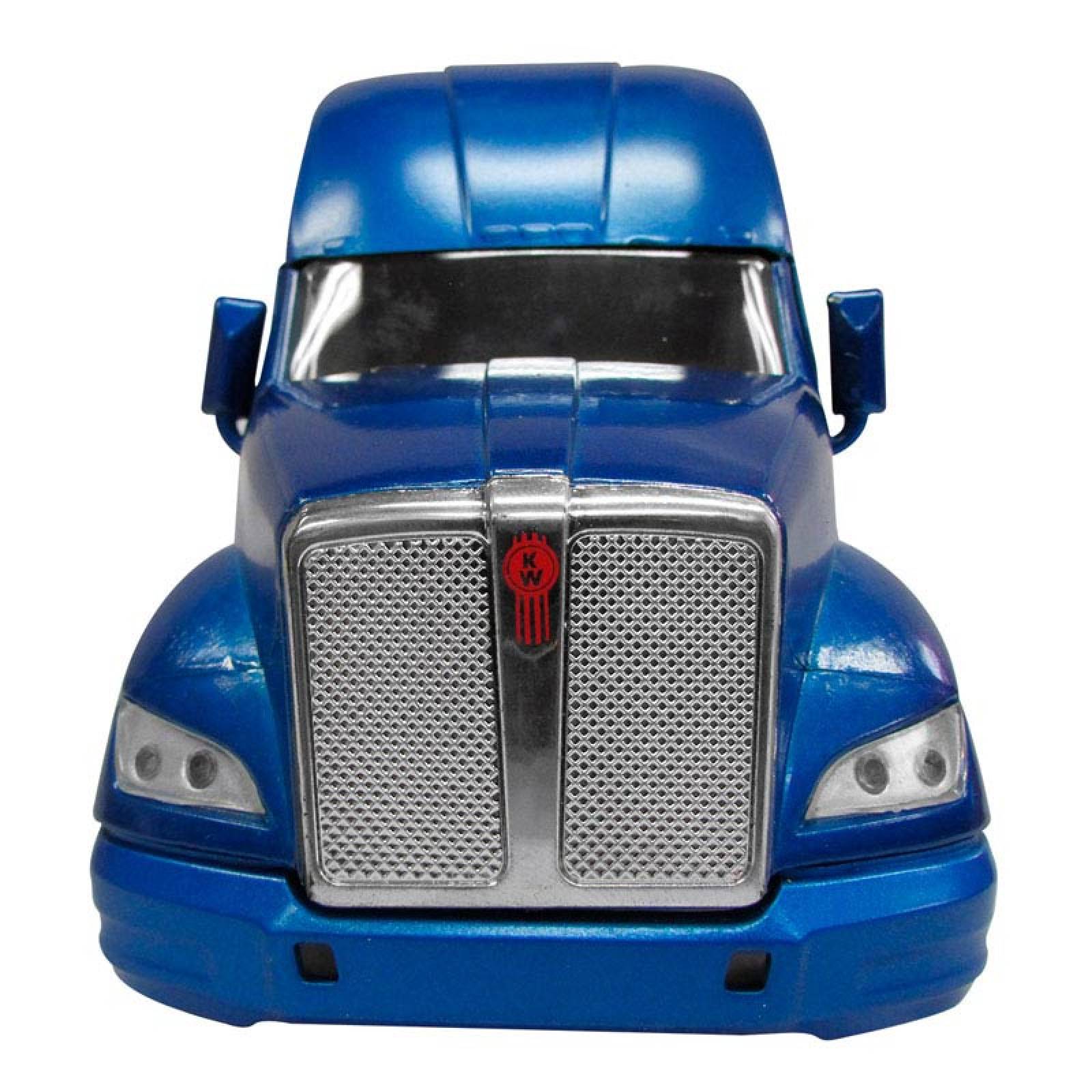 TRACTOCAMION KENWORTH T-700 AZUL CON REMOLQUE CAJA SECA DECORADA BANDERA USA ESCALA 1:43