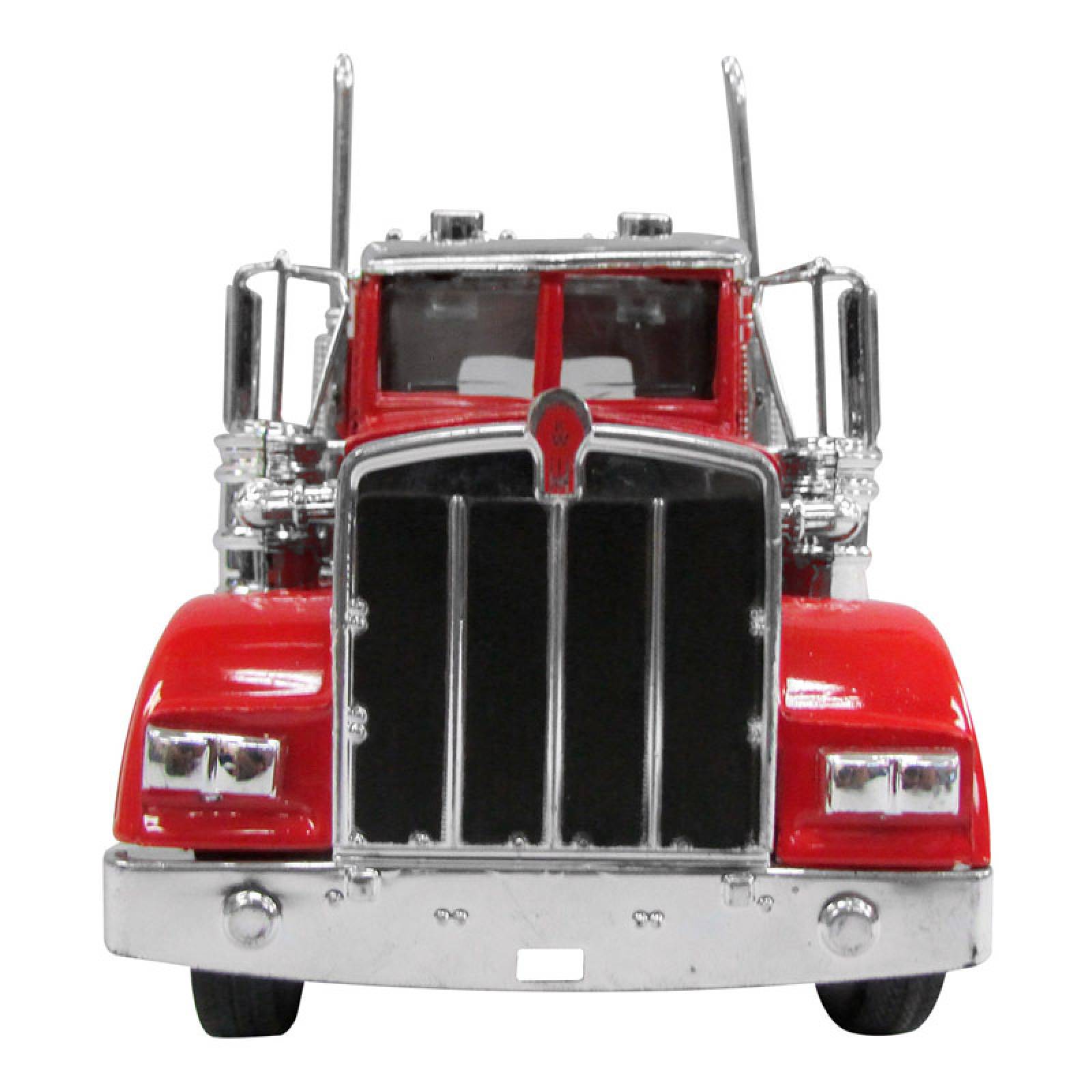 TRACTOCAMION KENWORTH W-900 ROJO CON REMOLQUE CAJA SECA ABIERTA ESCALA 1:32