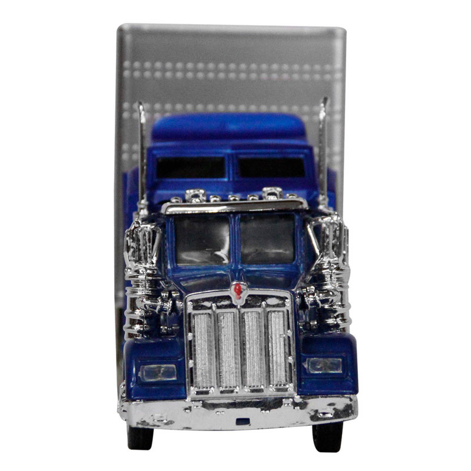 TRACTOCAMION KENWORTH W-900 AZUL CON REMOLQUE PARA GANADO ESCALA 1:43 AZUL