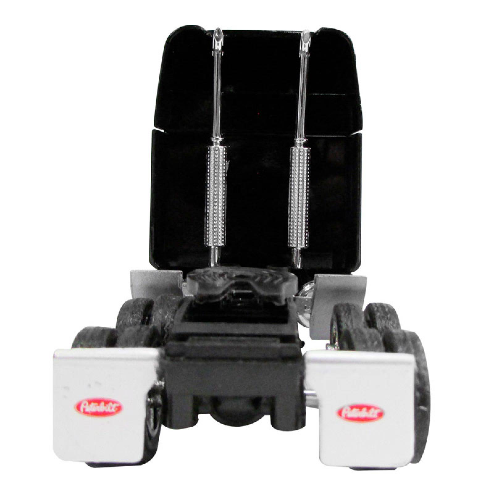 TRACTOCAMION PETERBILT 387 NEGRO CON PLATAFORMA, MONTACARGAS Y PACAS DE HENO ESCALA 1:43