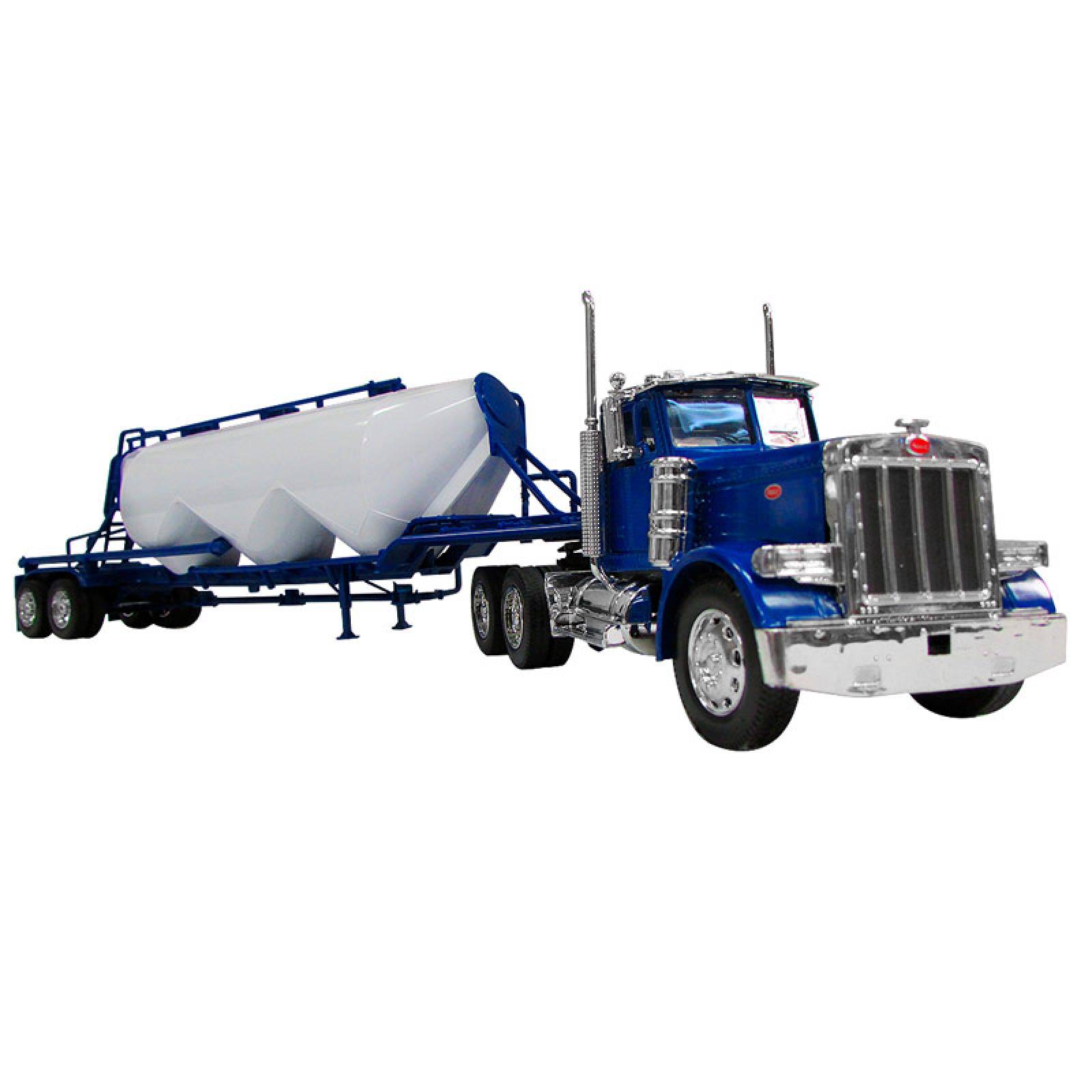 TRACTOCAMION PETERBILT 379 AZUL CON TOLVA CEMENTERA ESCALA 1:32