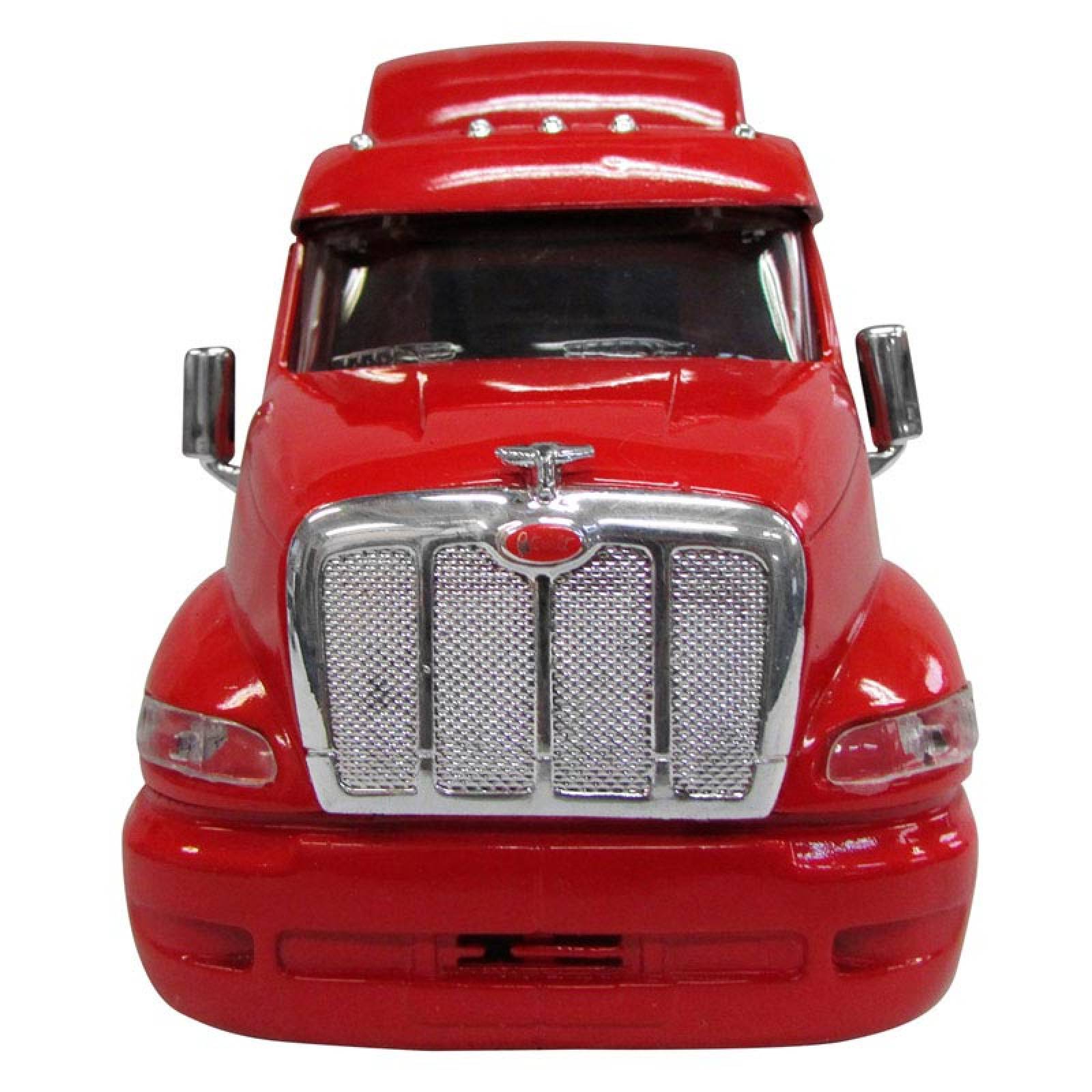 TRACTOCAMION PETERBILT 387 ROJO CON REMOLQUE CAJA SECA DECORADA BANDERA USA ESCALA 1:32